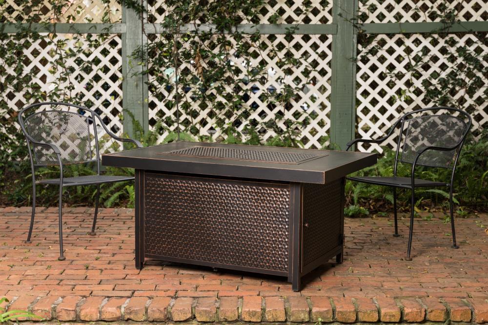 Fire Sense 48” Weyland Hammered Aluminum Gas Fire Pit 55,000 BTU Multi-Functional - Protective Cover and Clear Fire Glass - Rectangle - Bronze Finish