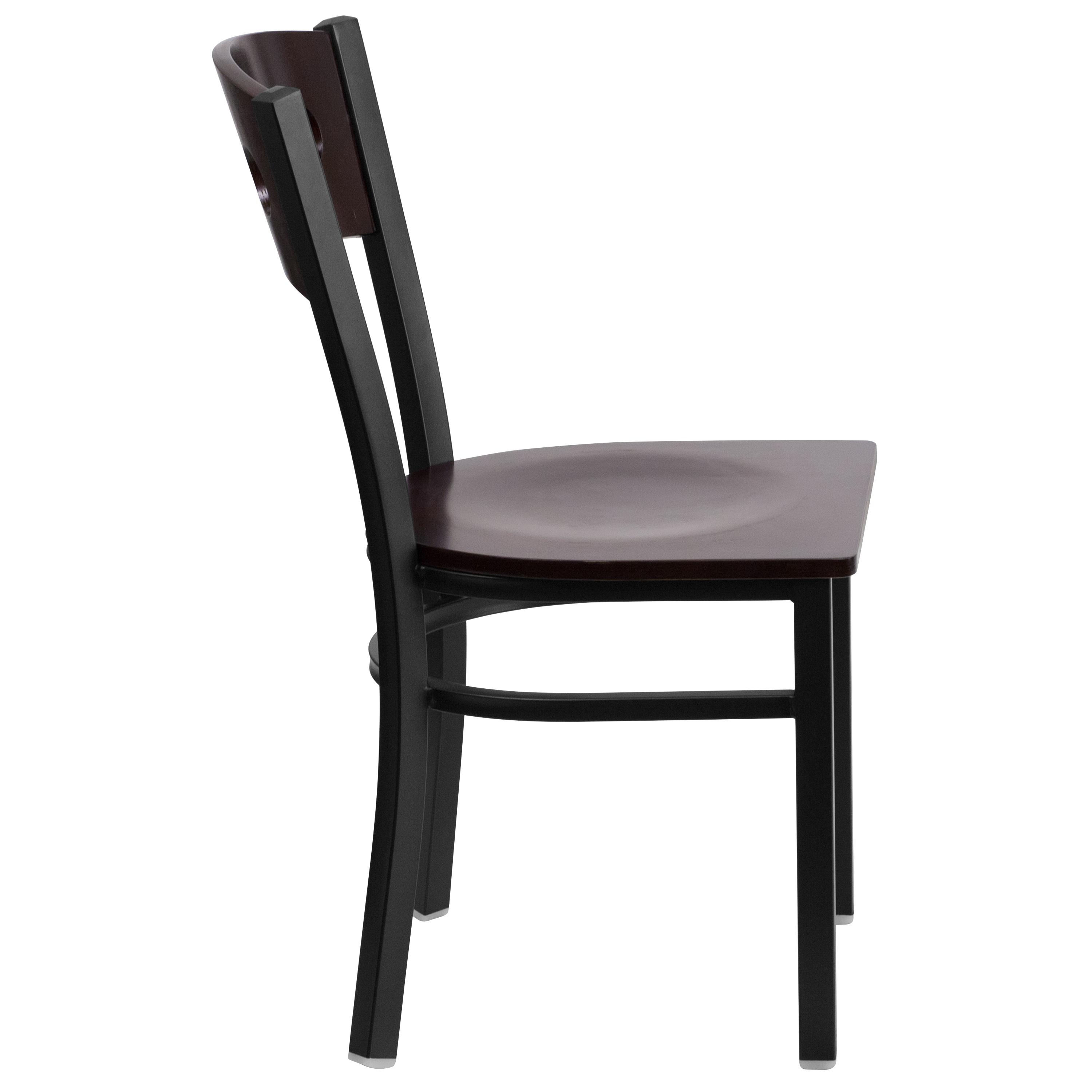 Flash Furniture HERCULES Series Black 3 Circle Back Metal Restaurant Chair - Walnut Wood Back & Seat