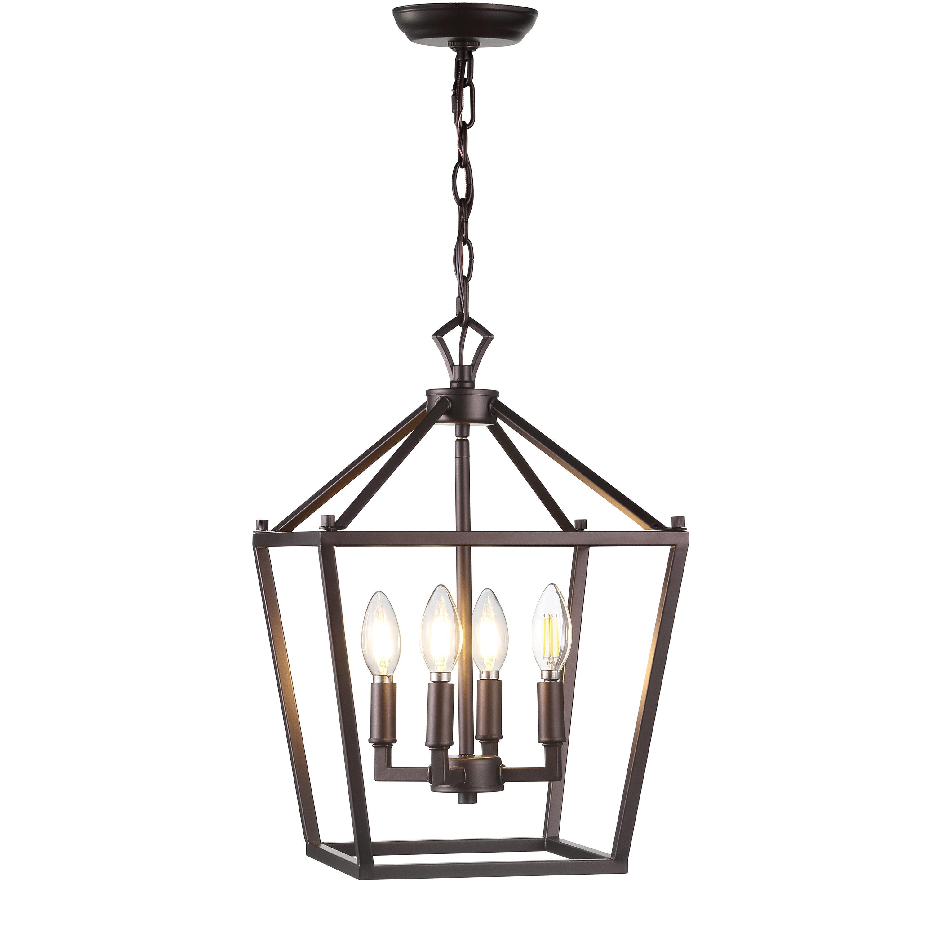 Pagoda 12" 4-Bulb Lantern Metal LED Pendant, Oil Rubbed Bronze