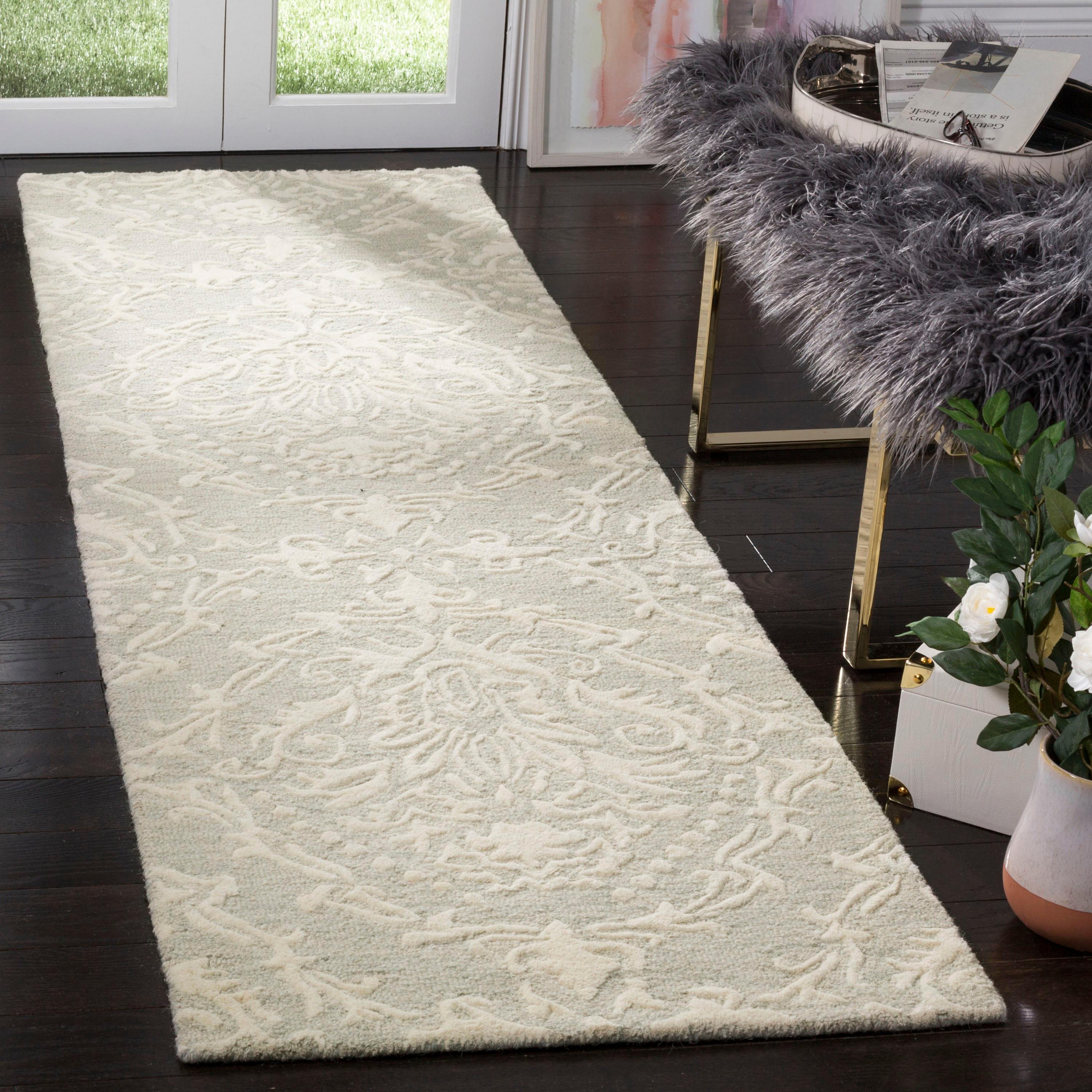 Blossom BLM107 Hand Tufted Indoor Runner Rug - Sage/Ivory - 2'3"x8' - Safavieh