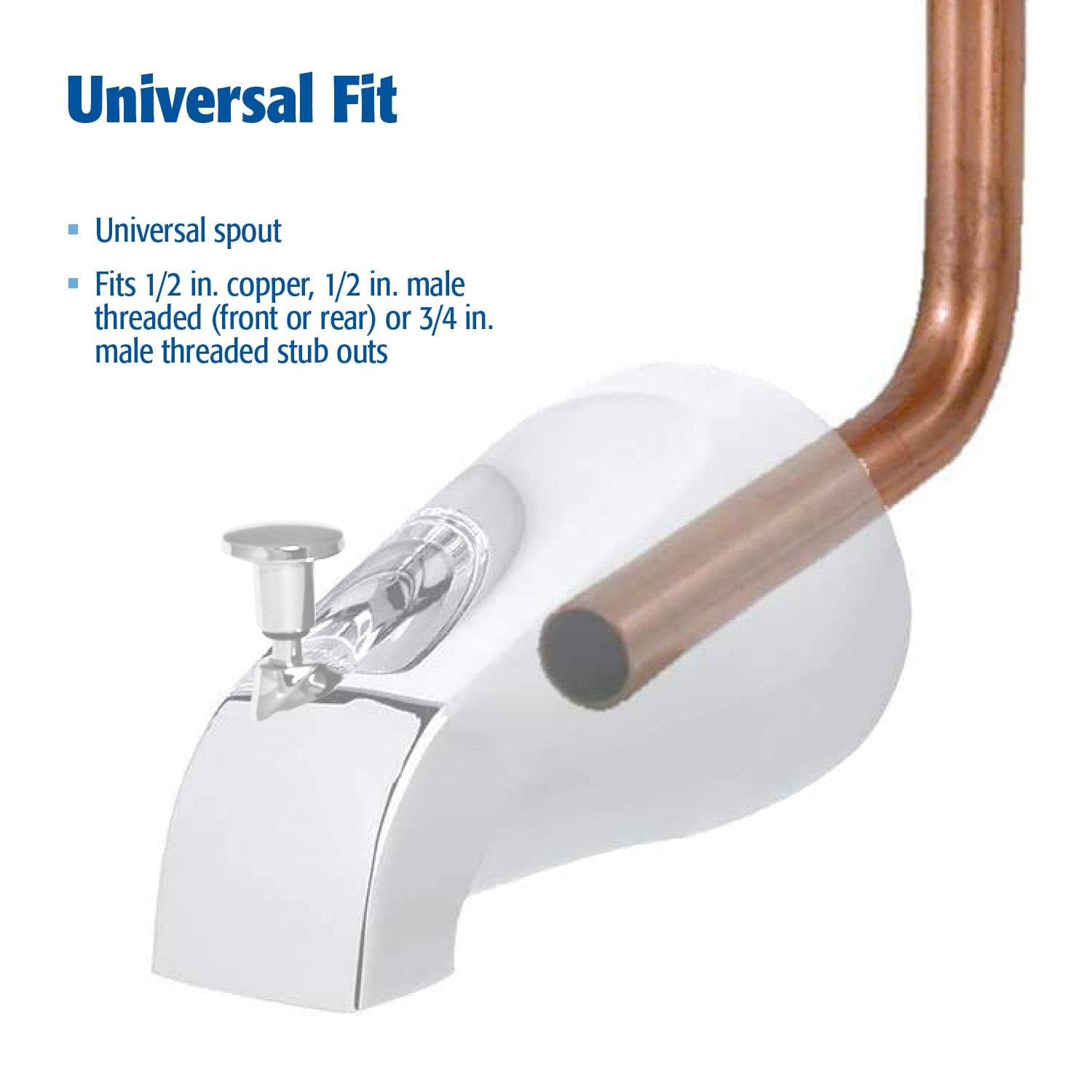 Keeney PP825-35 Universal Tub Spout with Front Diverter, Polished Chrome