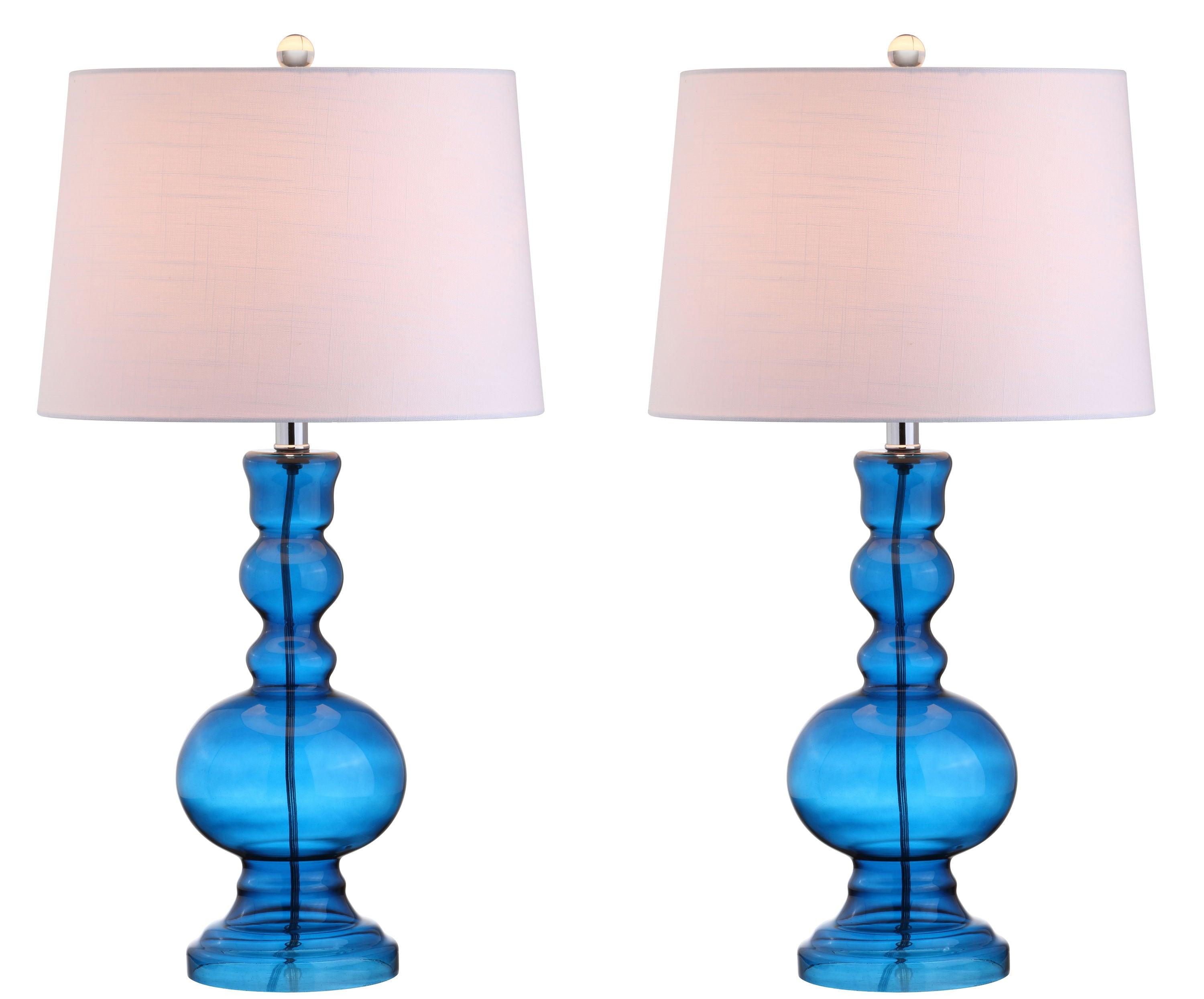 JONATHAN Y JYL1061C-SET2 Genie 28.5" Glass LED Table Lamp, Contemporary, Transitional for living room, dinning room, bedroom, office Bulb Included, Night Blue (Set of 2)