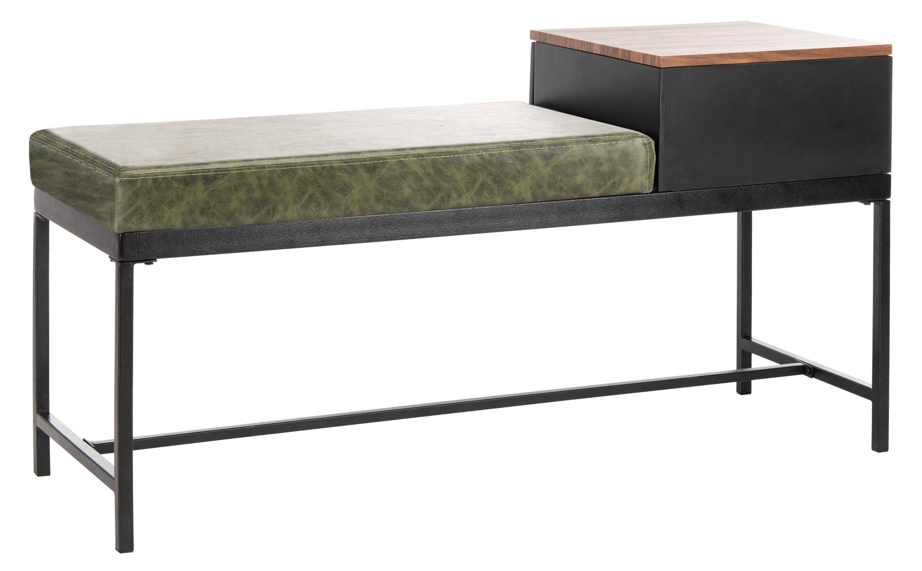 Maruka Bench with Storage - Grey Wash/Dark Green - Safavieh