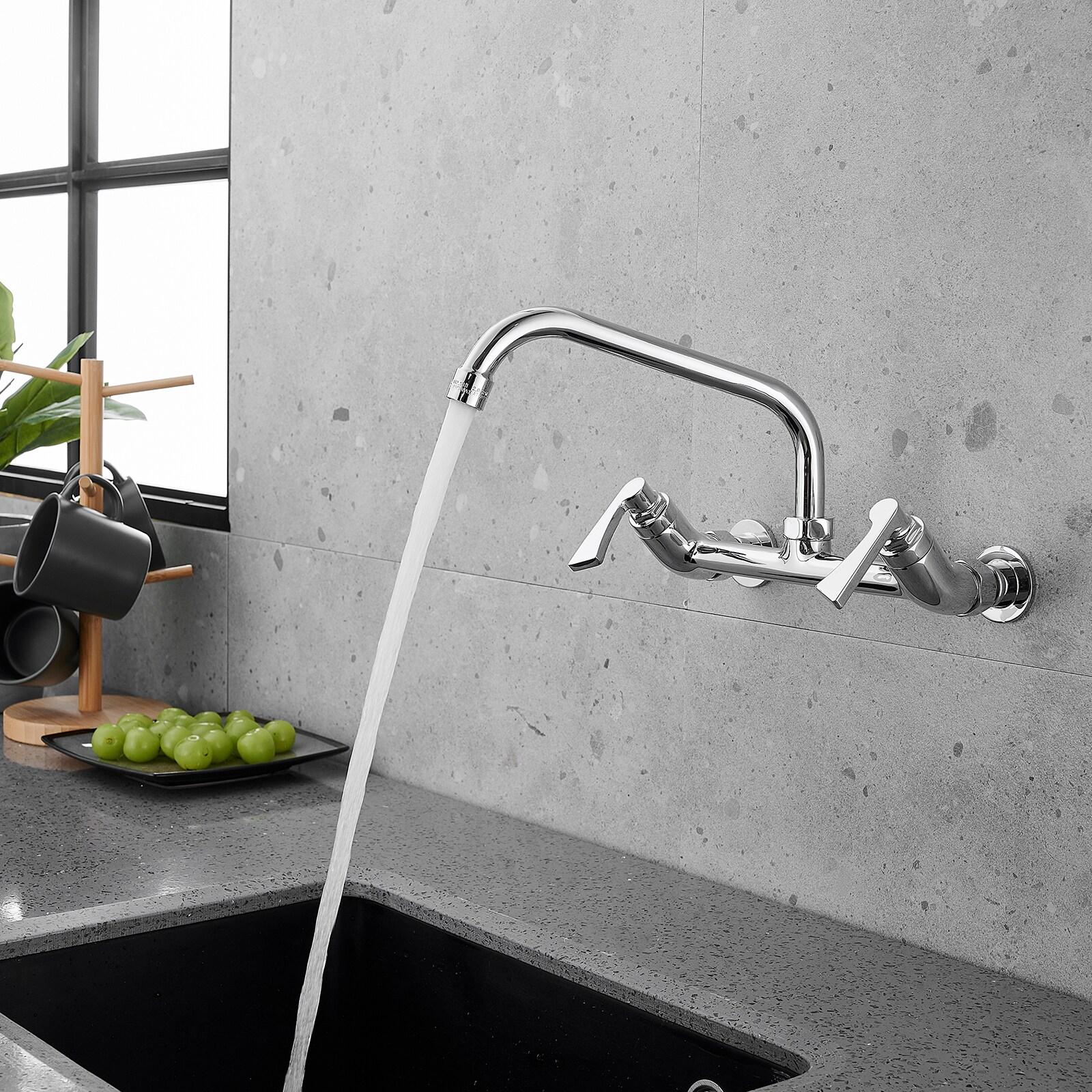 BWE Double-Handles Commercial Sink Faucet with 8" Swivel Spout Wall Mount Standard Kitchen Faucet