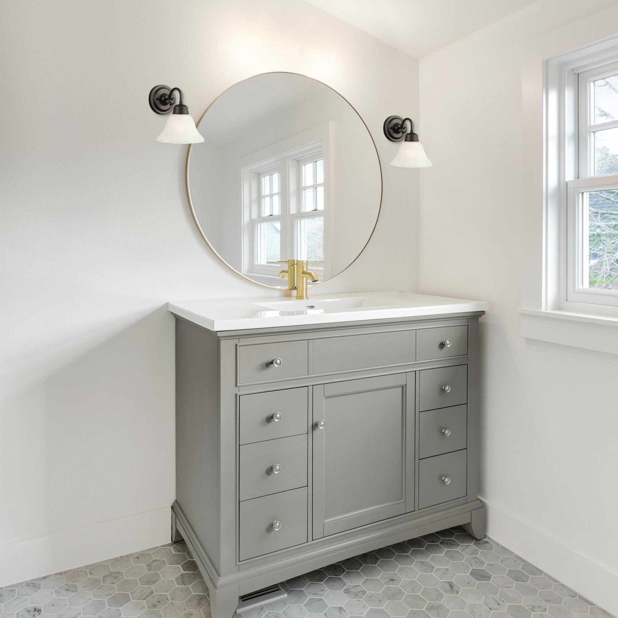 Design House Millbridge Traditional 1-Light Dimmable Wall Light w/ Alabaster Glass in Oil Rubbed Bronze