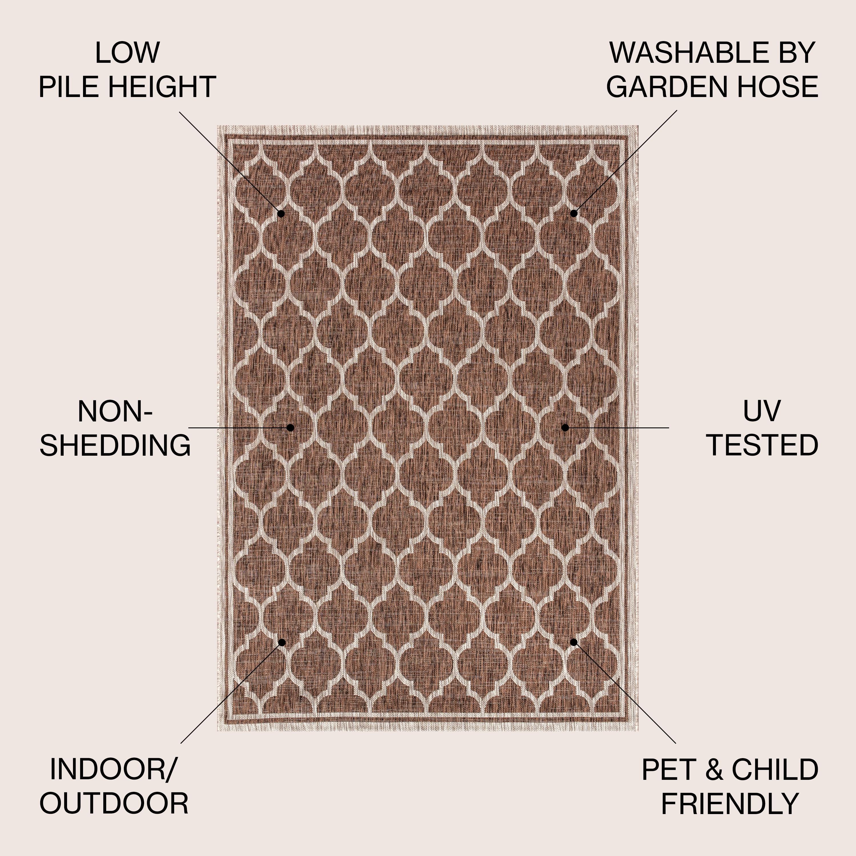 9' X 12' Trebol Moroccan Trellis Textured Weave Indoor/Outdoor Area Rug, Espresso/Taupe - JONATHAN Y