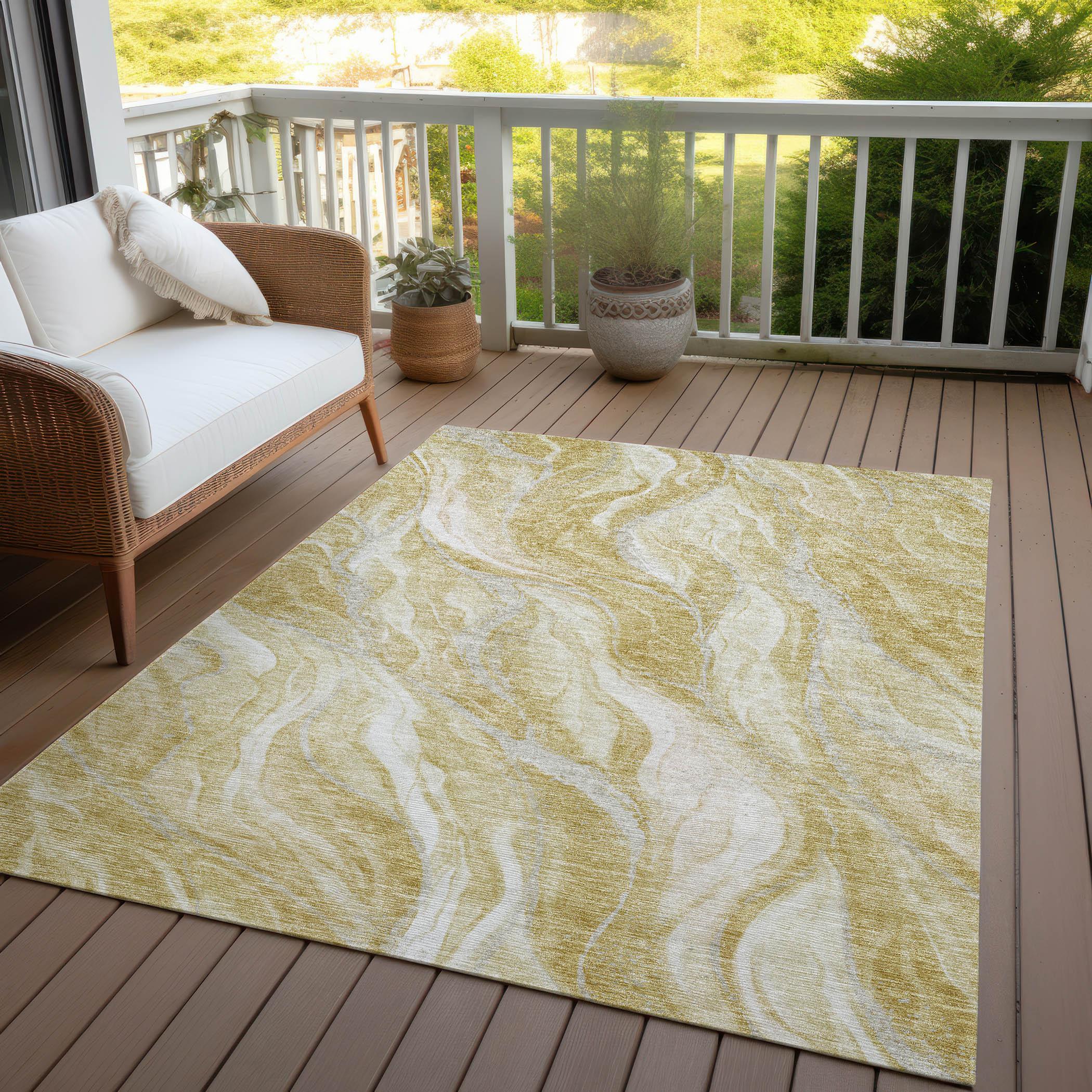 Addison Rugs Chantille ACN720 Gold 8' x 10' Indoor Outdoor Area Rug, Easy Clean, Machine Washable, Non Shedding, Bedroom, Entry, Living Room, Dining Room, Kitchen, Patio Rug