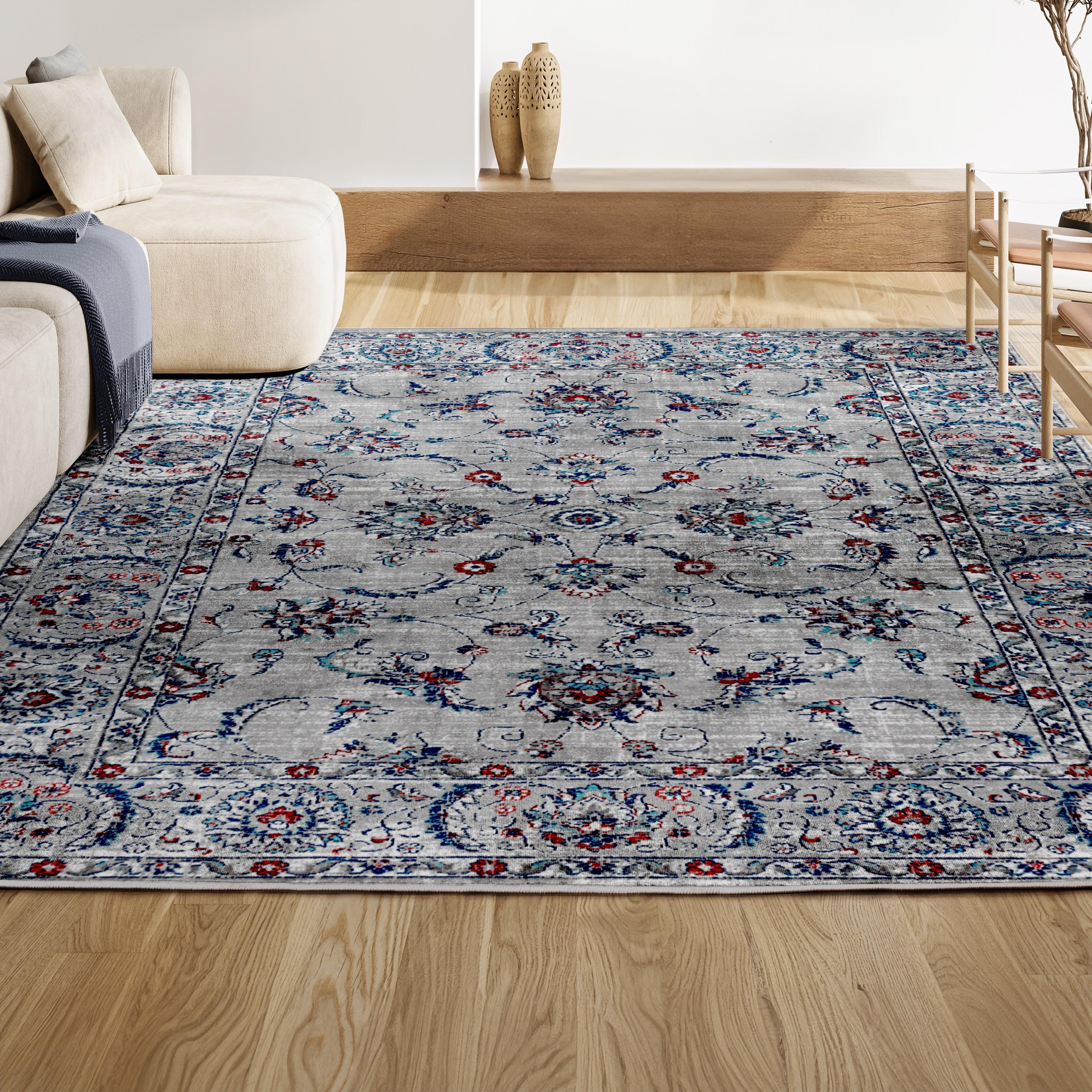 3'x5' Modern Persian Vintage Area Rug, Light Grey/Red - JONATHAN Y