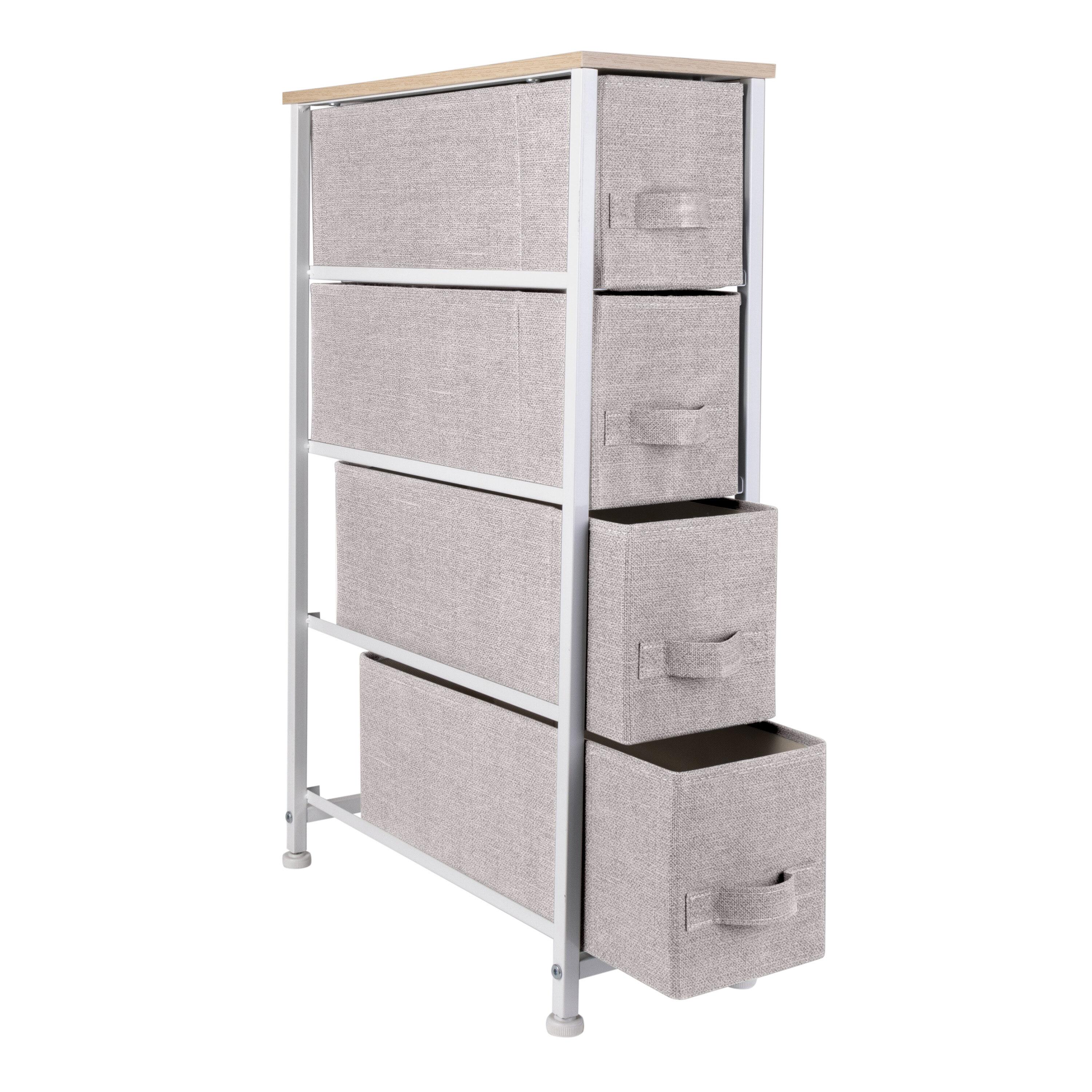 Simplify Adult 4 Drawer Slim Chest Dresser with Fabric Drawers, Beige