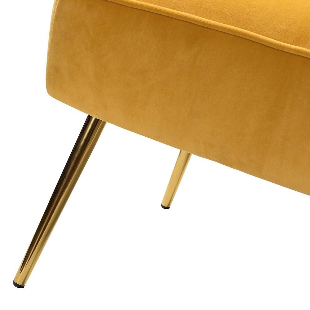 Comfy Velvet Accent Chair Transitional Armless Side Chair Gold Leg Vanity Living Room Adult Mustard