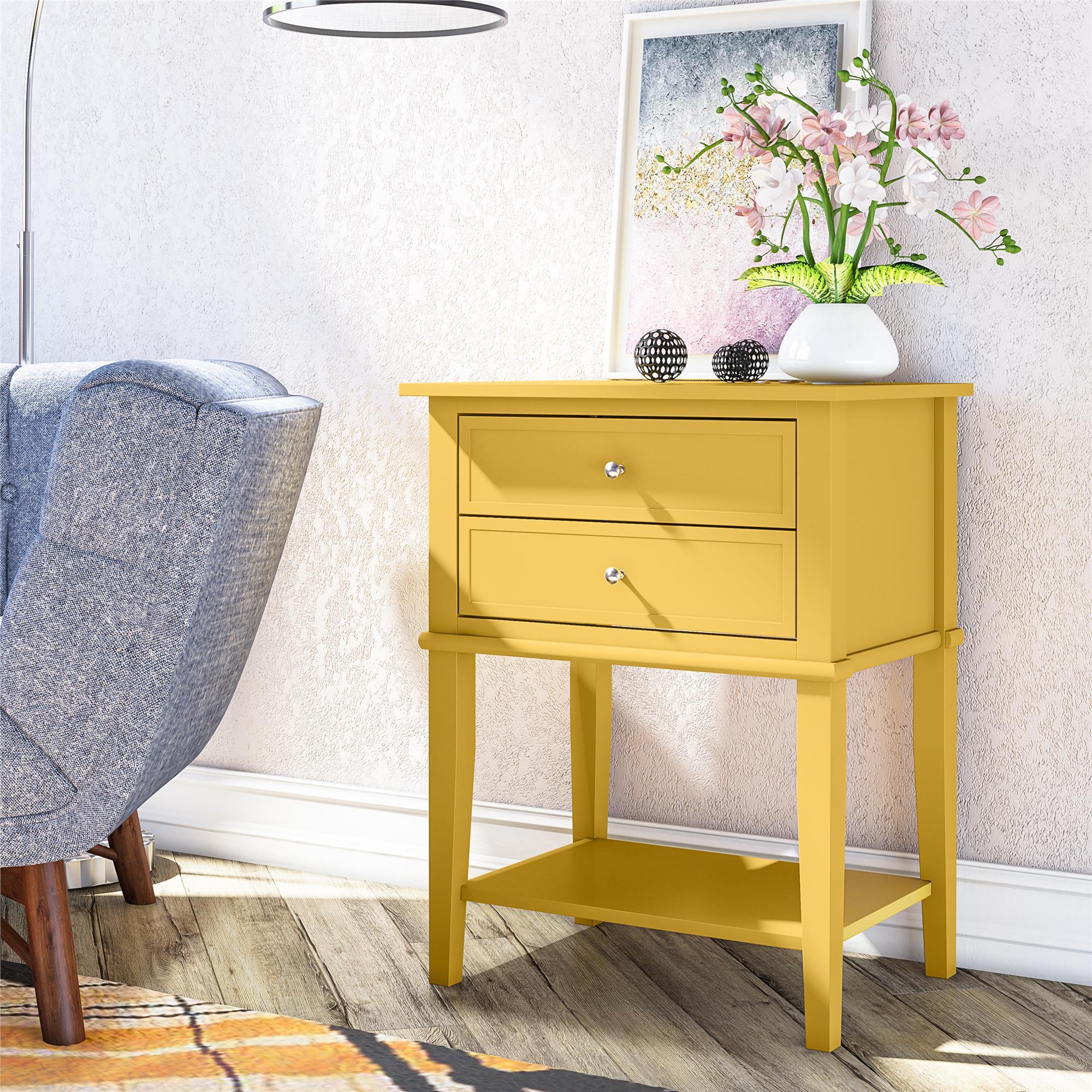 Ameriwood Home Franklin Accent Table with 2 Drawers, Mustard Yellow