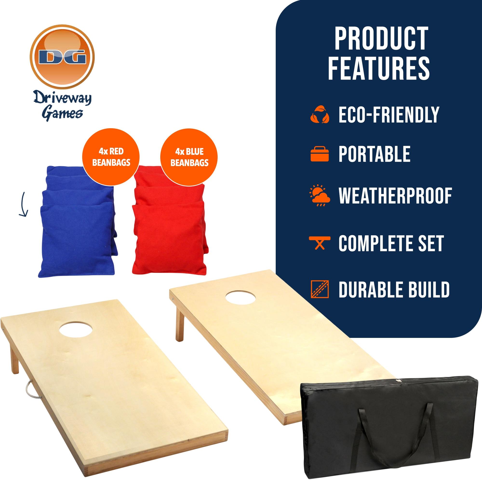 Driveway Games Regulation Size Wood Cornhole Game with All Weather Bean Bag for Storage, Sports, Recreation, and Outdoor Gaming, Natural