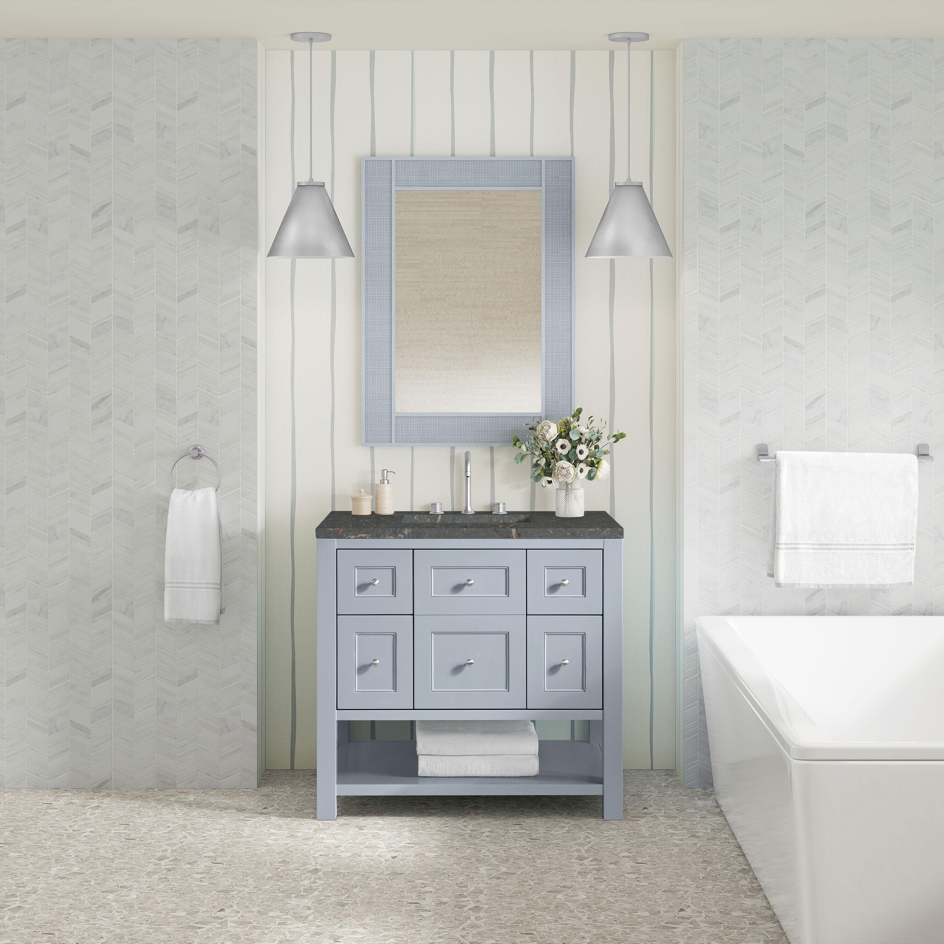 James Martin Vanities 330-V36-SRB-3LDL 36 in. Breckenridge Single Vanity with 3 cm Lime Delight Quartz Top, Serenity Blue