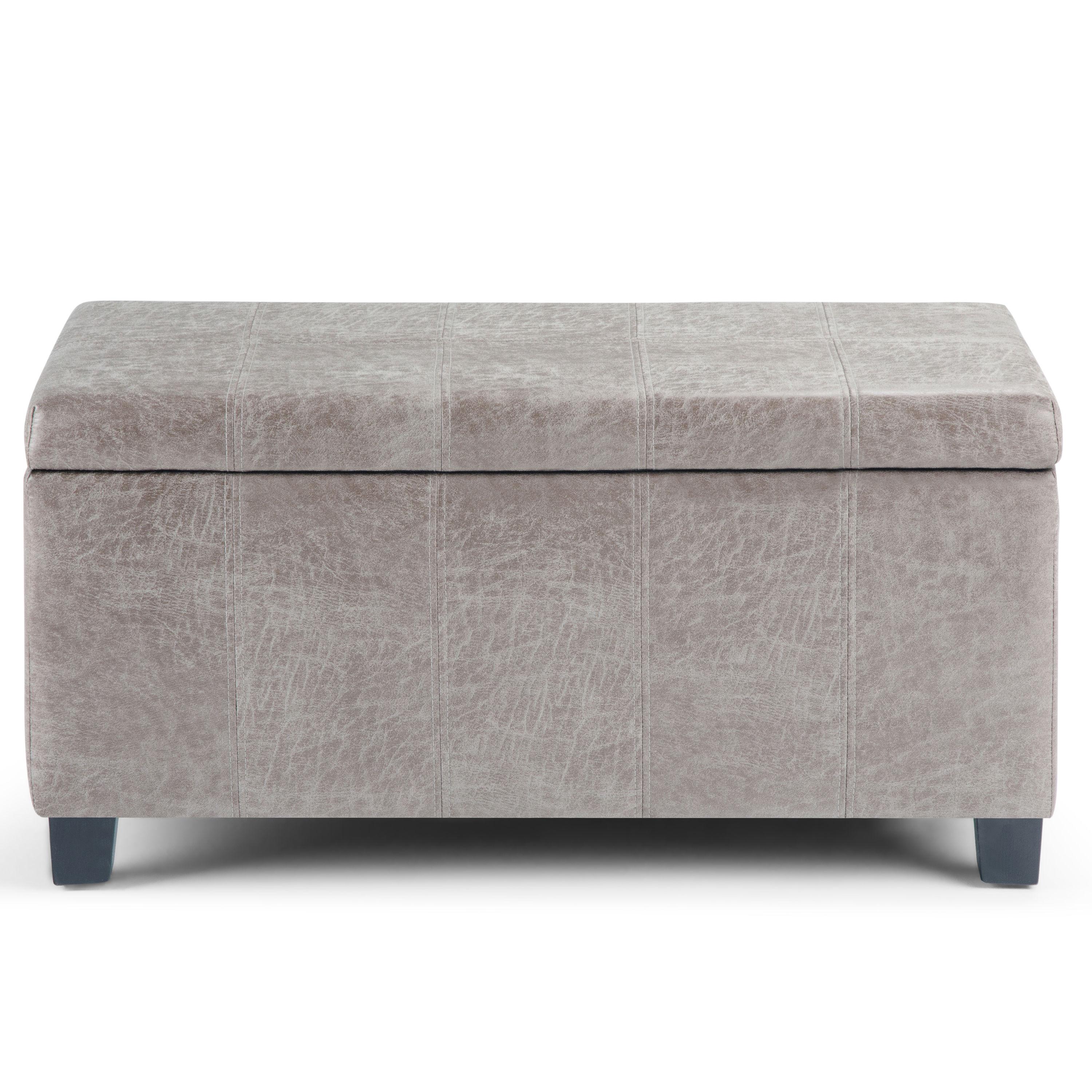 Dover 36 in. Wide Contemporary Rectangle Storage Ottoman Bench in Distressed Grey Taupe Vegan Faux Leather, Assembled