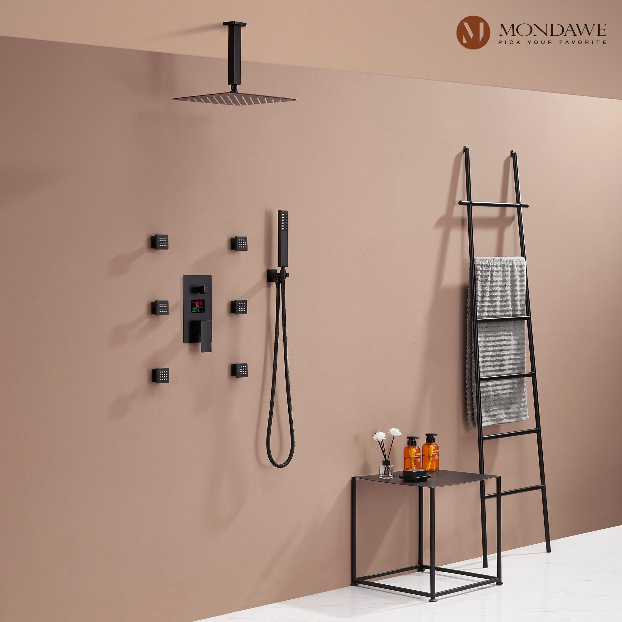 mondawe Herathena Wall Mounted Luxury Shower System with Digital Display (Rough-in Valve Included) WF6025BI-12BL