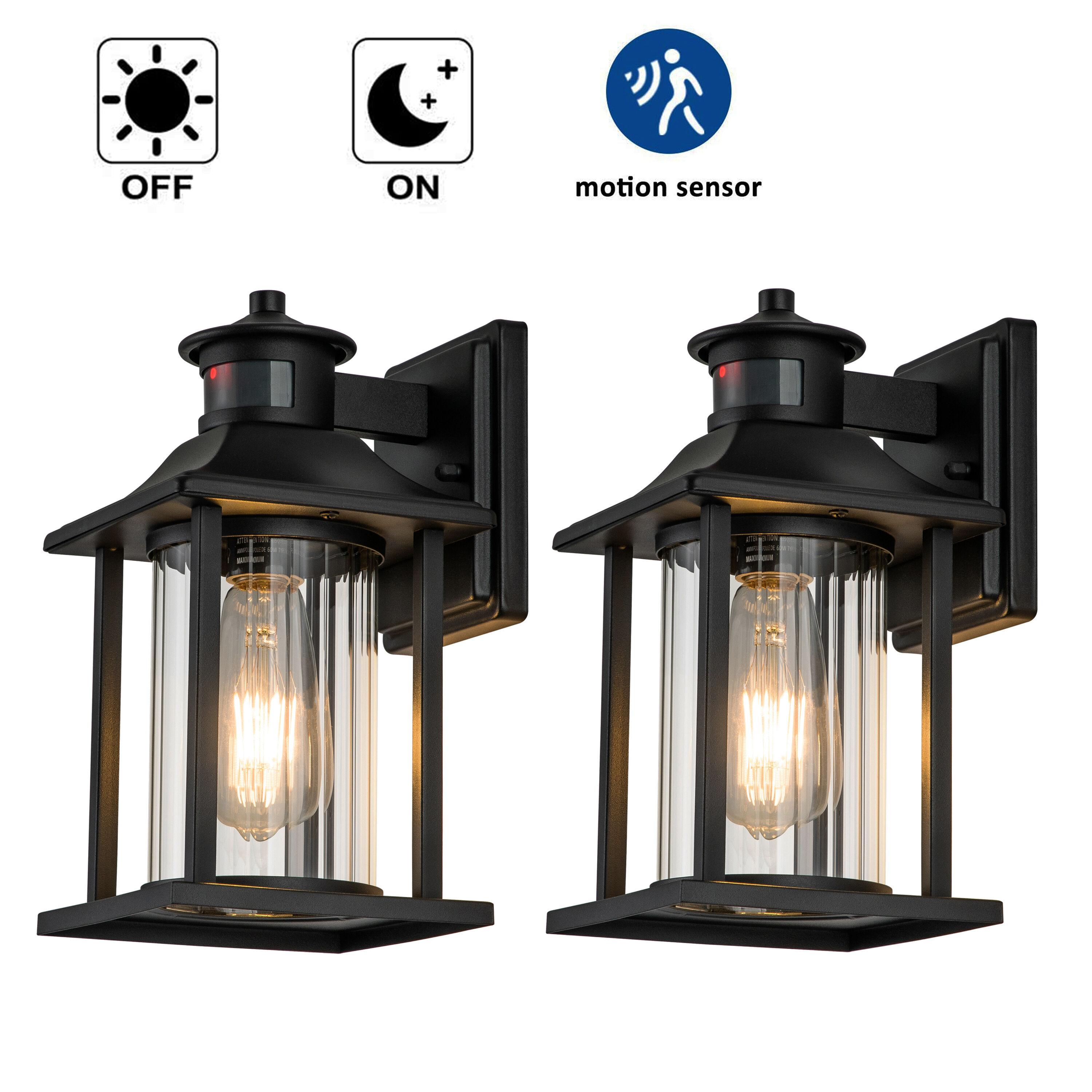 C Cattleya 2-Pack Matte Black Motion Sensing Dusk to Dawn Outdoor Wall Lights (E26)