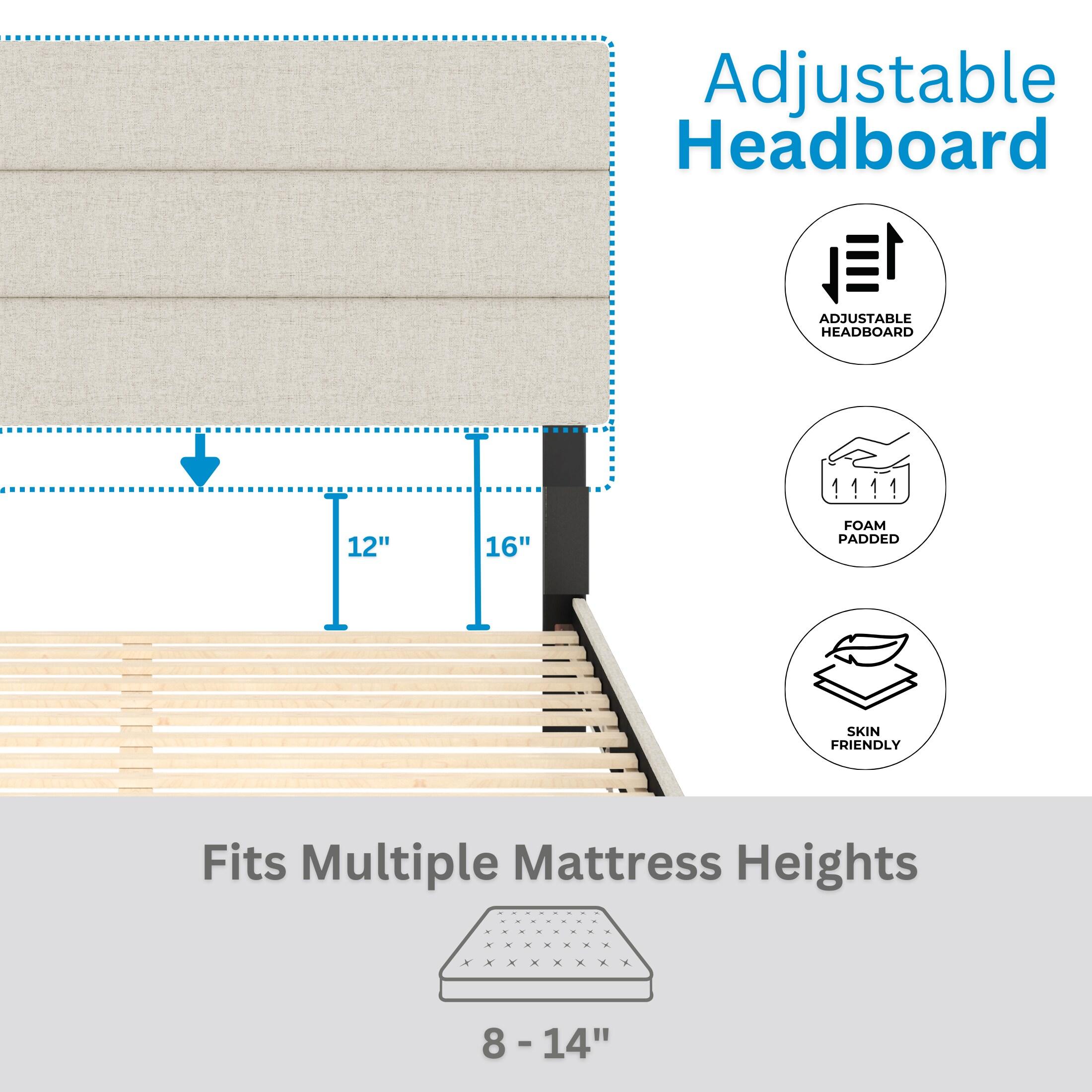 Boyd Sleep Boyd Sleep Sicily Upholstered Linen Tri Panel Platform Bed Frame with Adjustable Height Headboard, Sturdy 13 Slat Support System, No Box Spring Required