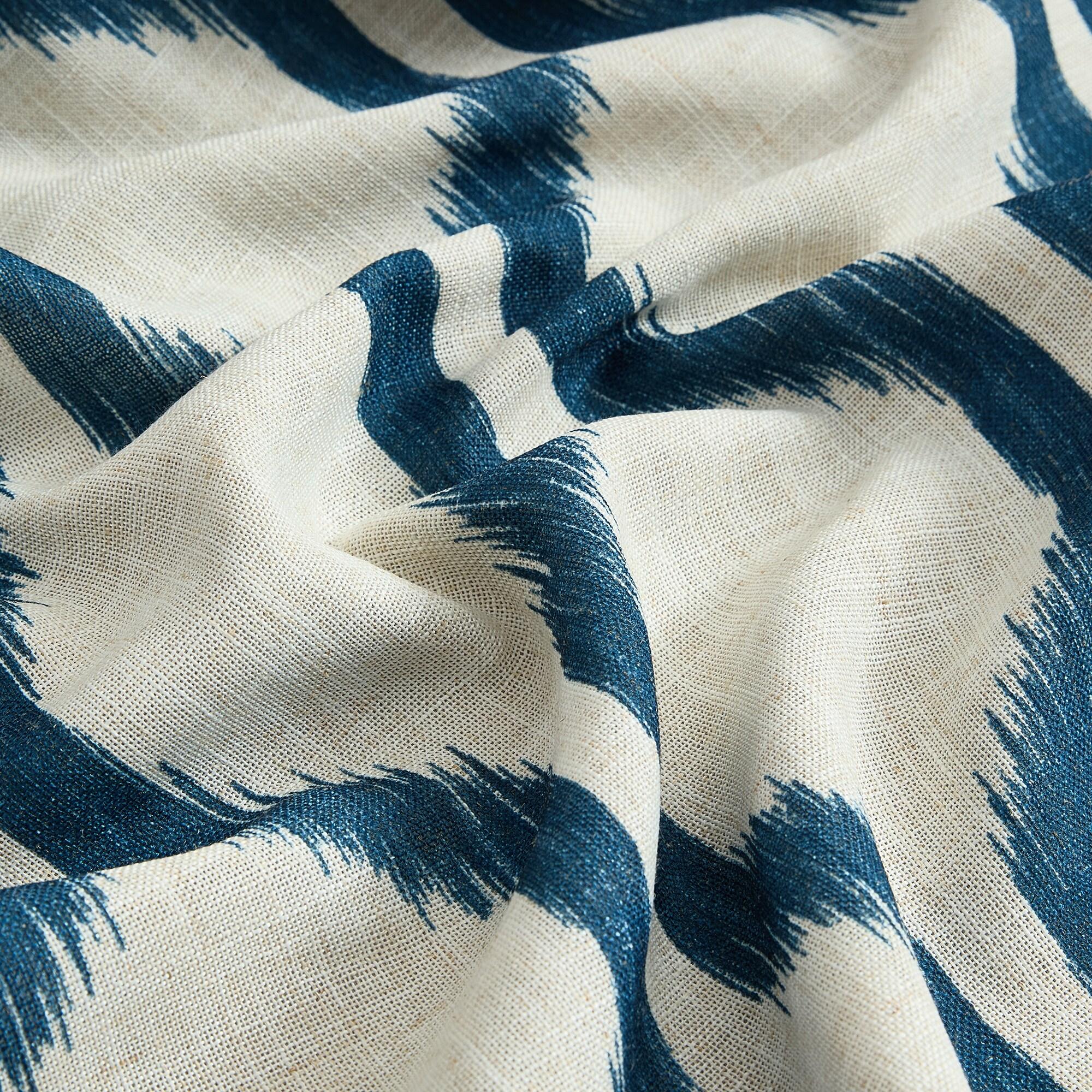Renzo Ikat Geometric Linen Room Darkening Single Window Curtain Panel - 52" x 95" - Indigo - Elrene Home Fashions