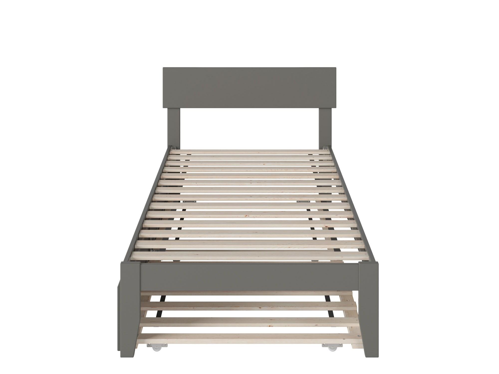 Grey Twin XL Platform Bed with Trundle and Wood Slats