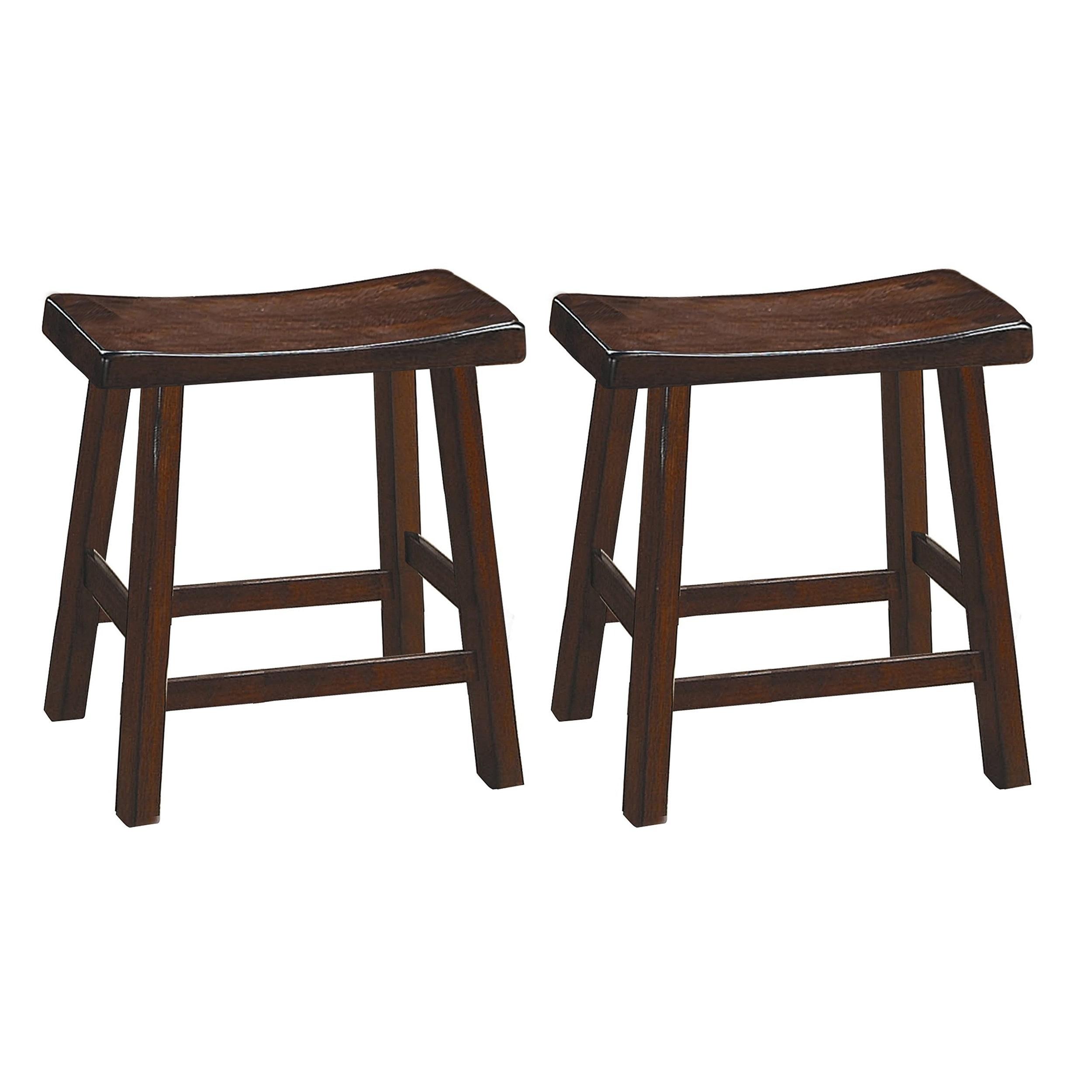 Wooden 18" Counter Height Stool with Saddle Seat, Distressed Cherry, Set Of 2 - Saltoro Sherpi