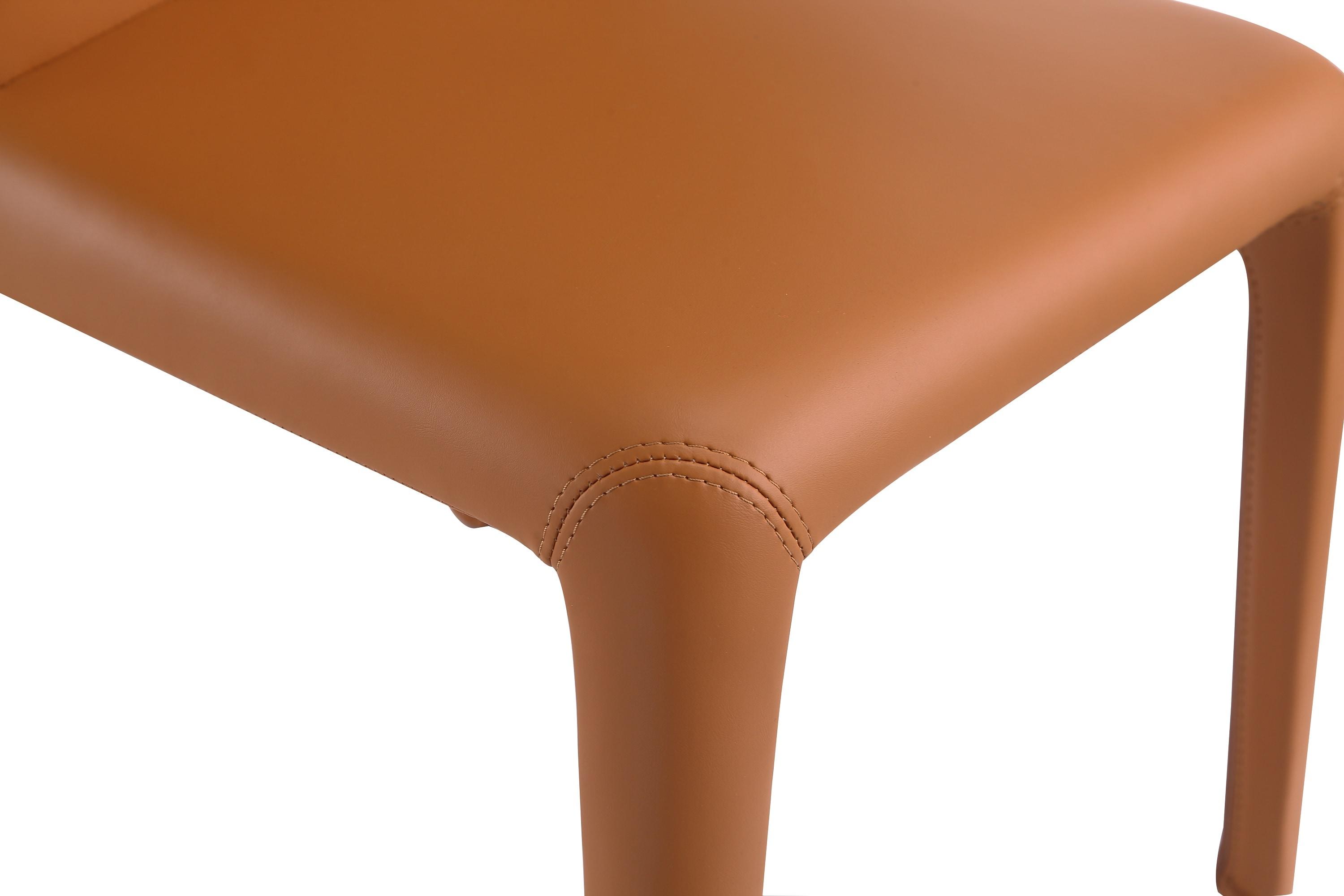 Set of 2 Conrad Faux Leather Dining Chairs Saddle - Manhattan Comfort: Mid-Century Modern, Metal Frame, Cushioned