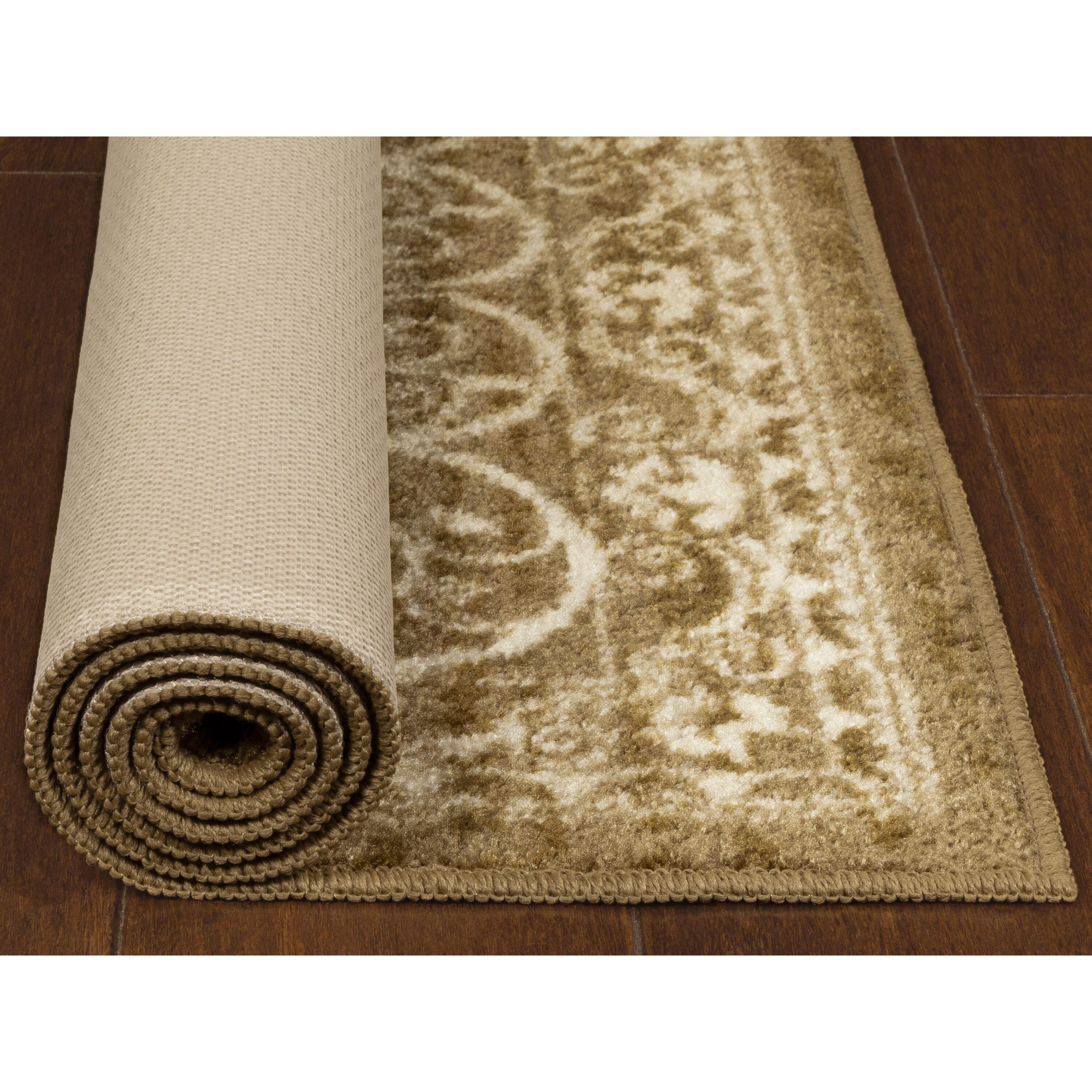 Maples Rugs Pelham Transitional Vintage Scroll Khaki Washable Hallway Runner Rug, 2' x 6'