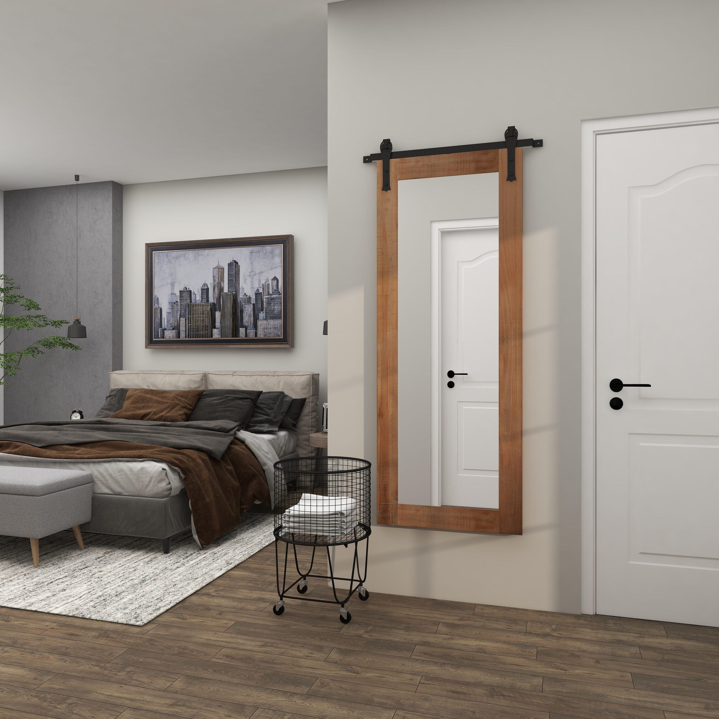 71" x 34" Wood Wall Mirror with Metal Hanging Rod Brown - Olivia & May: Industrial Style, No Assembly Required