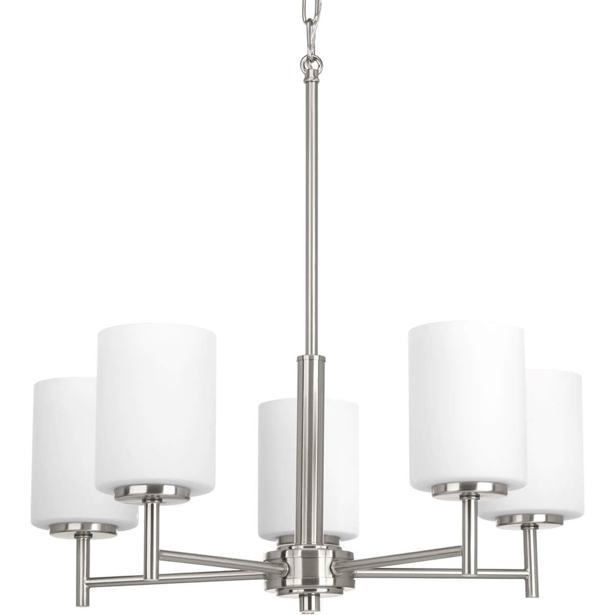 Progress Lighting Replay 5-Light Chandelier, Brushed Nickel, White Glass Shades