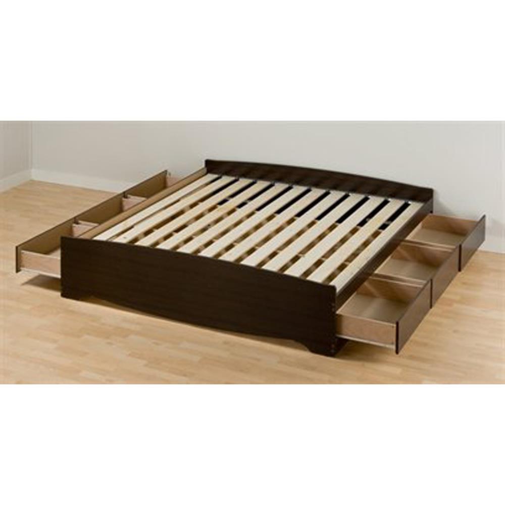 King Mate's Platform Storage Bed with 6 Drawers Espresso - Prepac: King-Sized, Laminated Finish, Pine Wood