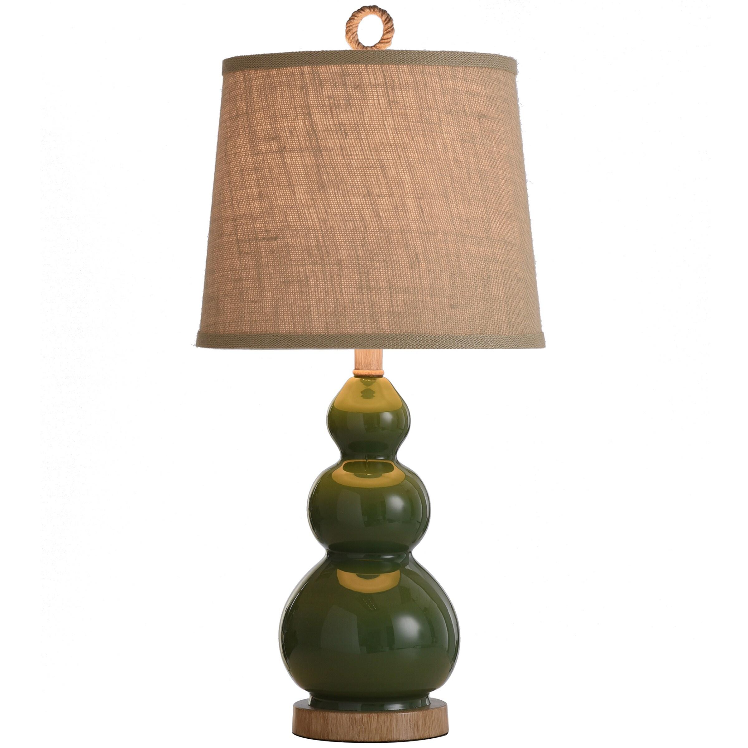 Nautical Green Table Lamp with Burlap Shade and Circle Faux Rope Finial - StyleCraft: Polyresin & Glass, UL Listed, No Assembly Required