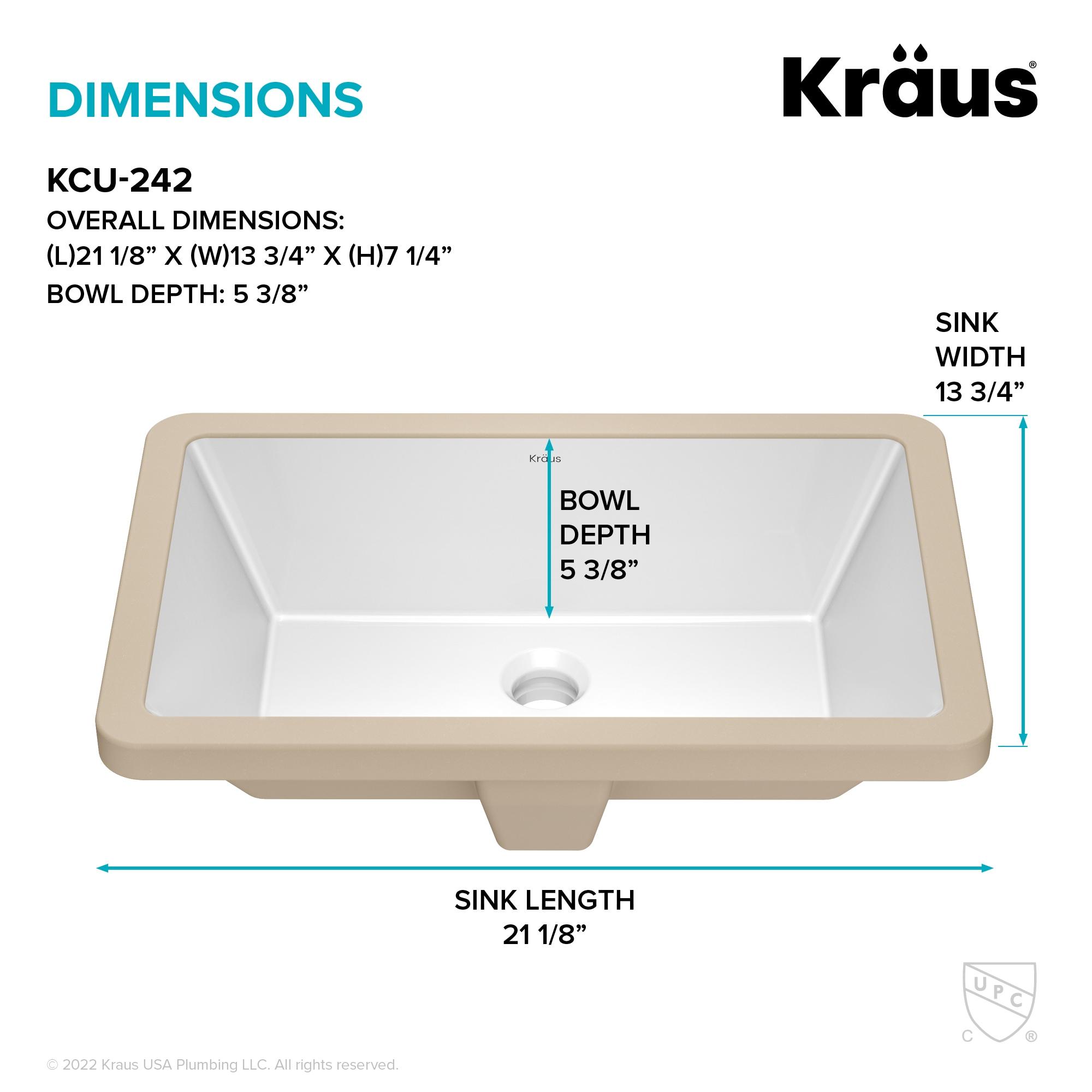 KRAUS Elavo. Rectangular Porcelain Ceramic Undermount Bathroom Sink In White With Overflow Drain, KCU-242
