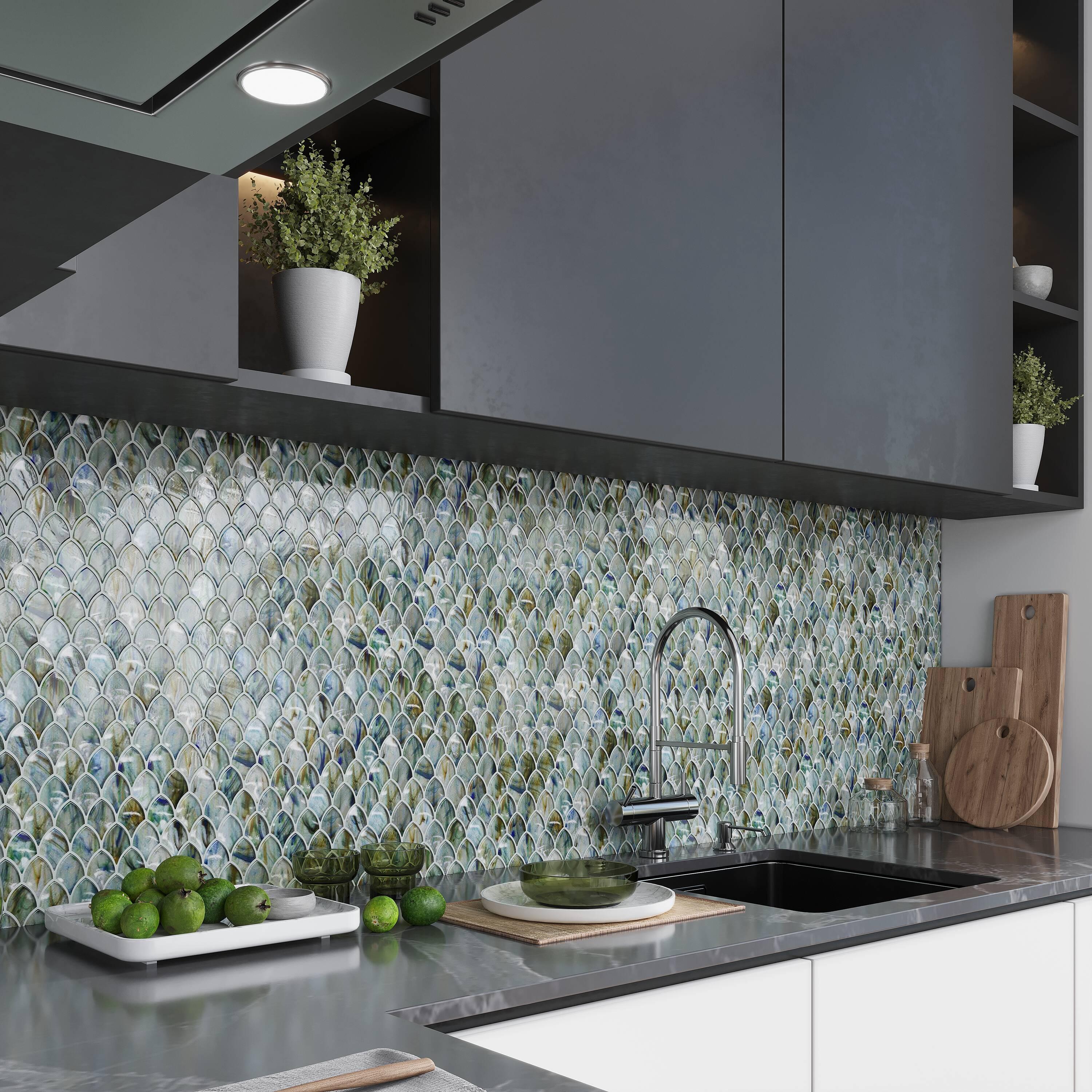 Majeste 0.5" x 2" Glass Fish Scale Mosaic Wall & Floor Tile