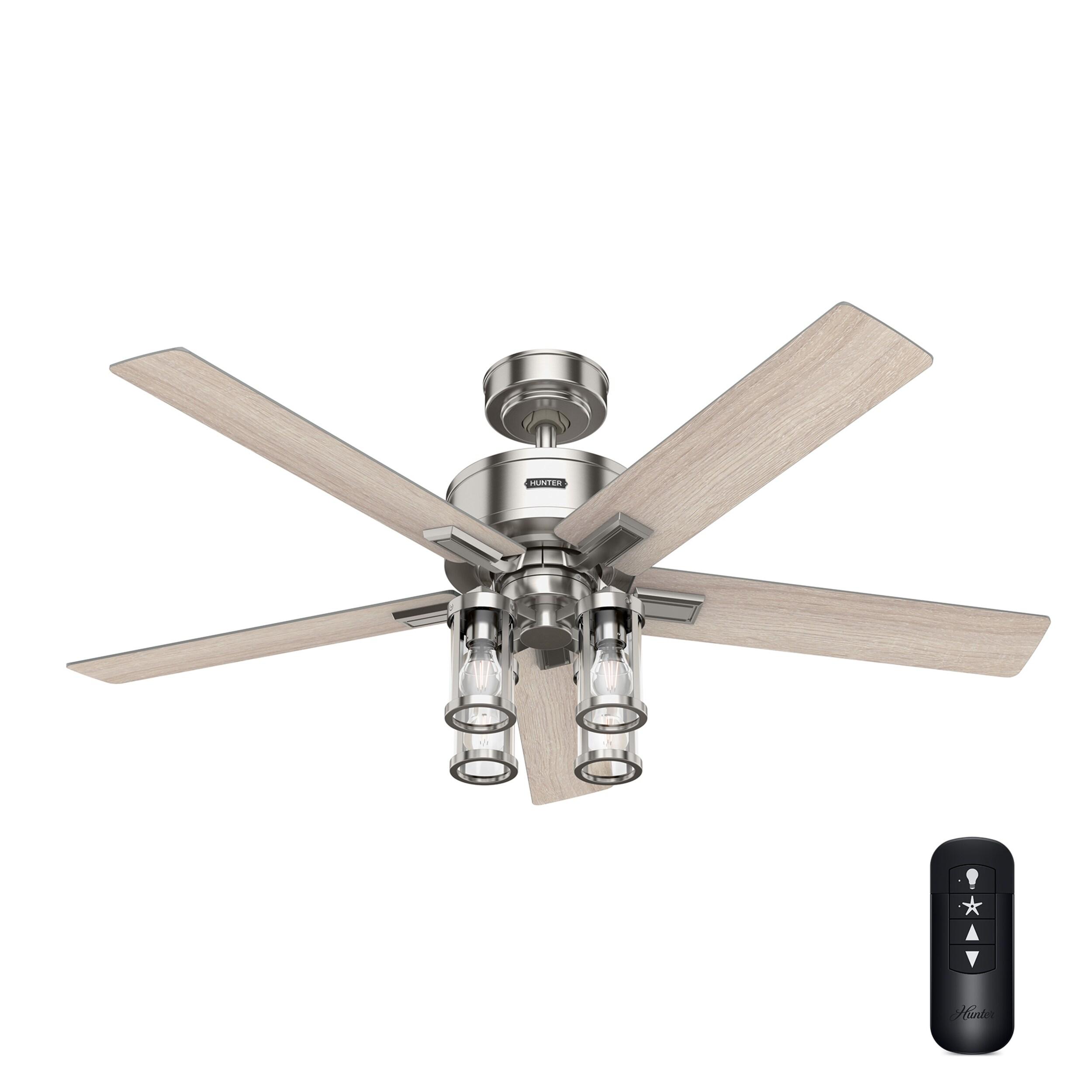 Hunter - Astwood II  Indoor Ceiling Fan With Light, Remote, 52-inch, Brushed Nickel, Casual-style, 4-speed WhisperWind Motor, 52993, for living rooms, bedrooms, home offices, kitchens