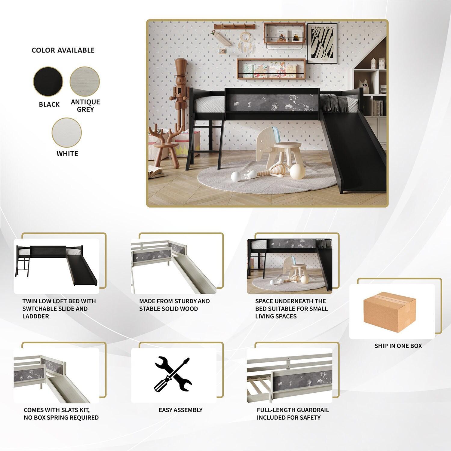 ChaletPosh Twin Size Wooden Loft Bed in Antique Grey