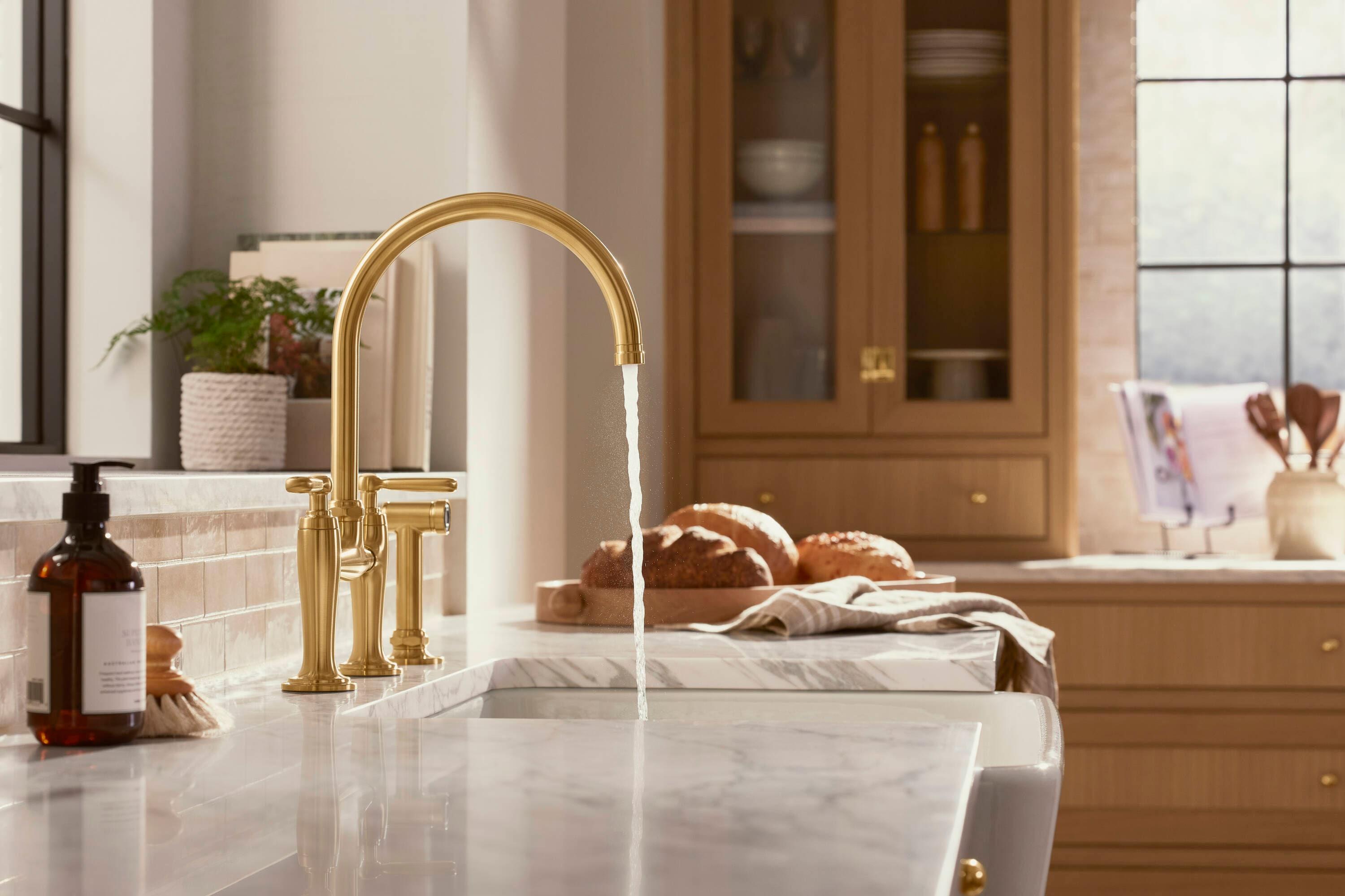 Edalyn by Studio McGee Two-Hole Bridge Kitchen Sink Faucet with Side Sprayer