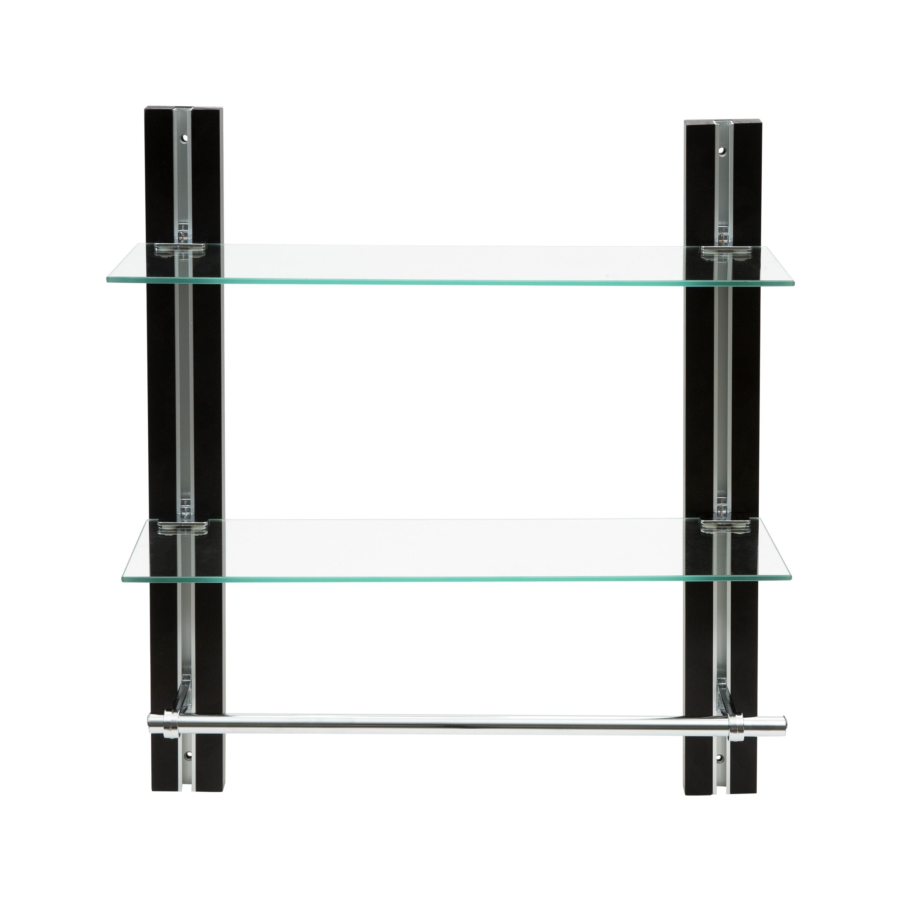 Organize It All Two Tier Deluxe Wood Glass Shelf with Towel Bar Brown : Microfiber, Machine Washable, Non-Slip Backing