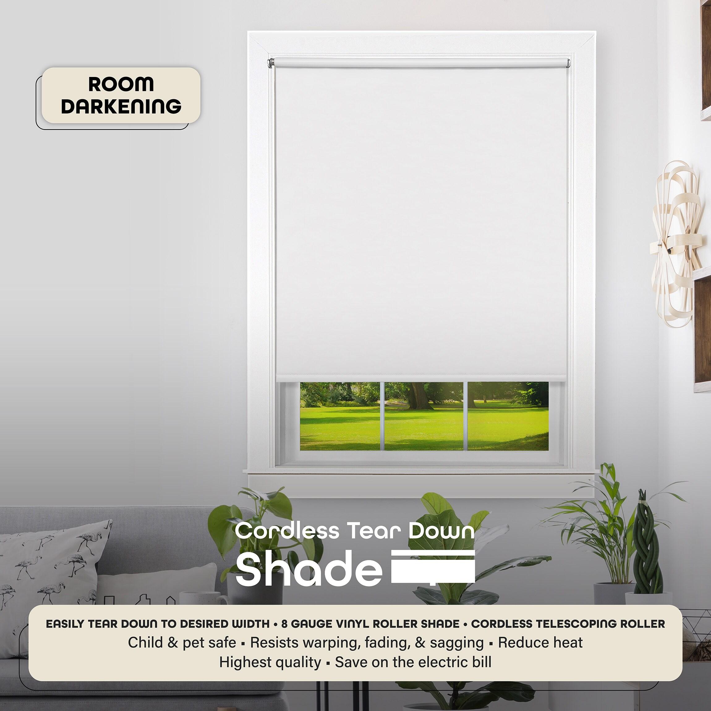 Achim Cords Free Tear Down Indoor Cordless White Vinyl Room Darkening Window Roller Shade, 72" L x 55" W