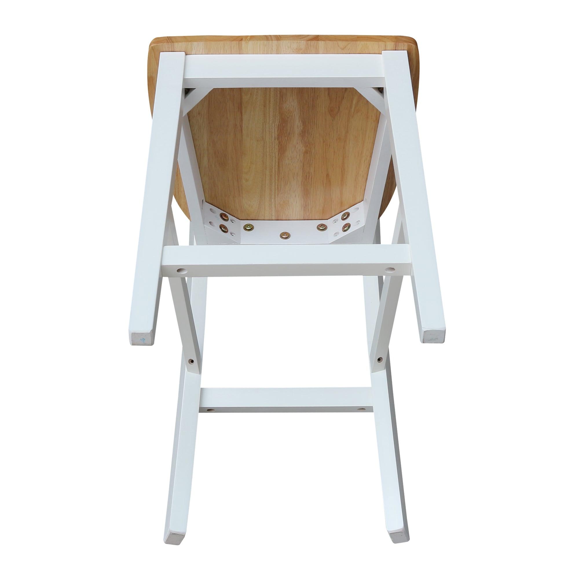 International Concepts 24" San Remo Counter Height Barstool White/Natural: Hardwood Frame, Armless Design, Fixed Seat Height