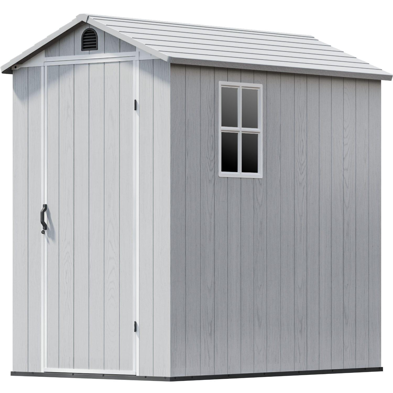 Patiowell 4 ft. W x 6 ft. D Plastic Storage Shed with Floor, Resin Shed with Window and Lockable Door