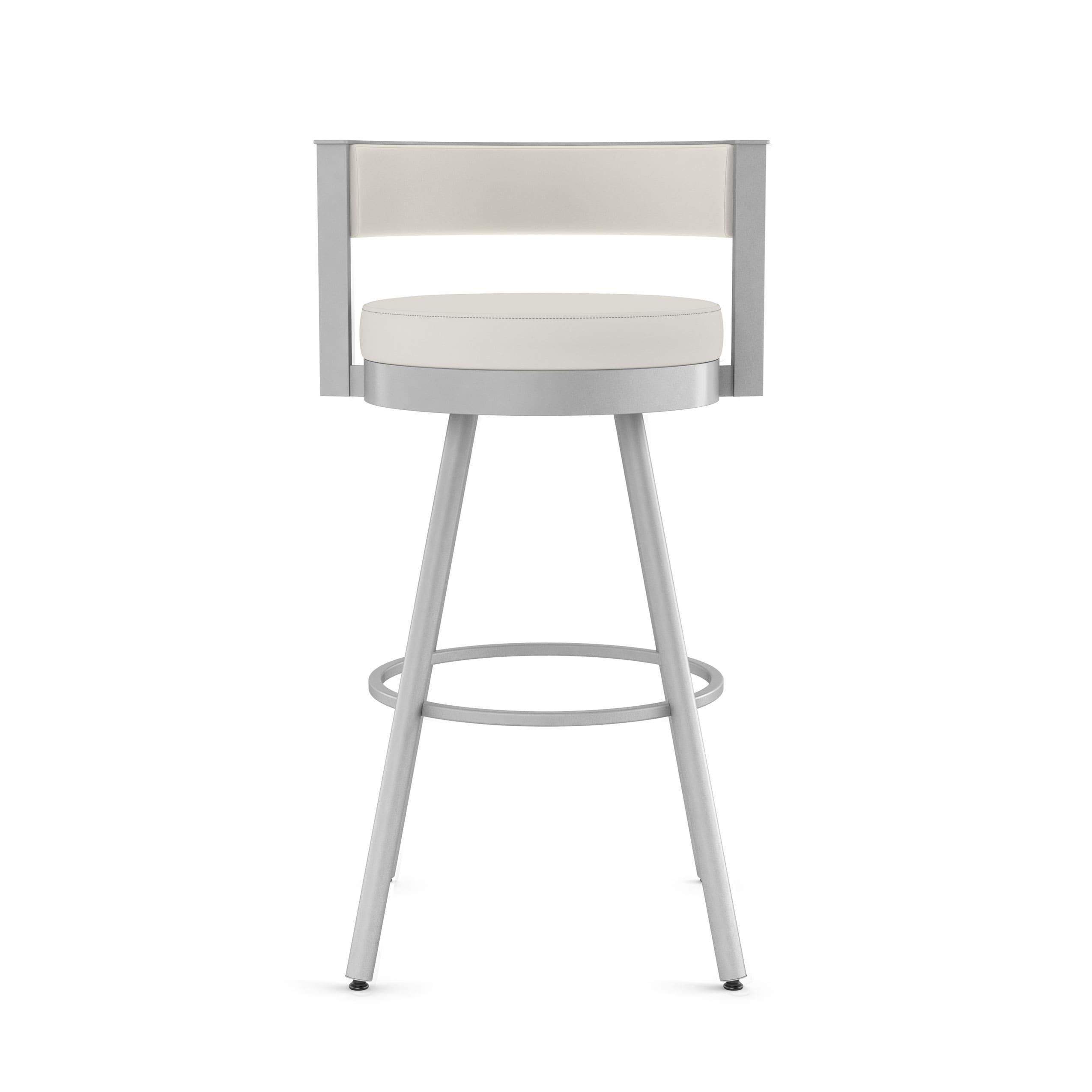 Amisco Eller 30 In. Swivel Bar Stool - Off White Faux Leather / Shiny Grey Metal