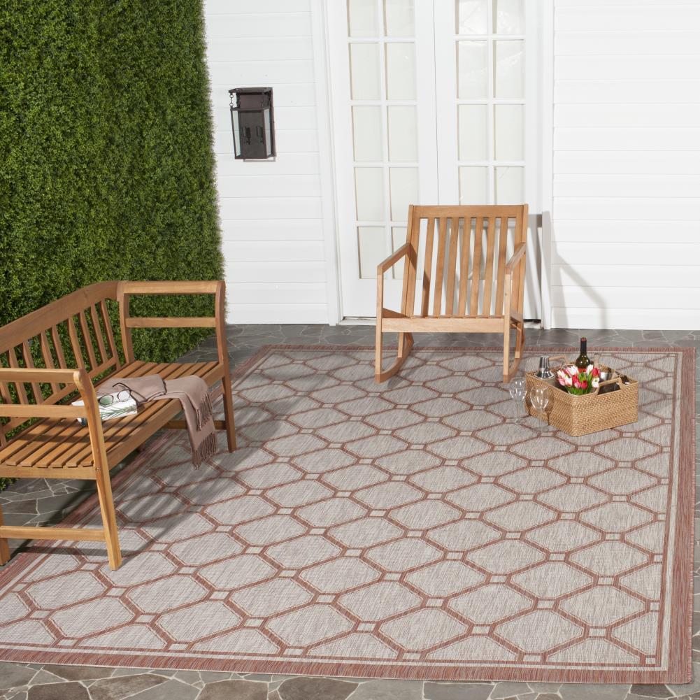 Courtyard CY8474 Power Loomed Indoor/Outdoor Area Rug - Red/Beige - 6'7"x9'6" - Safavieh.