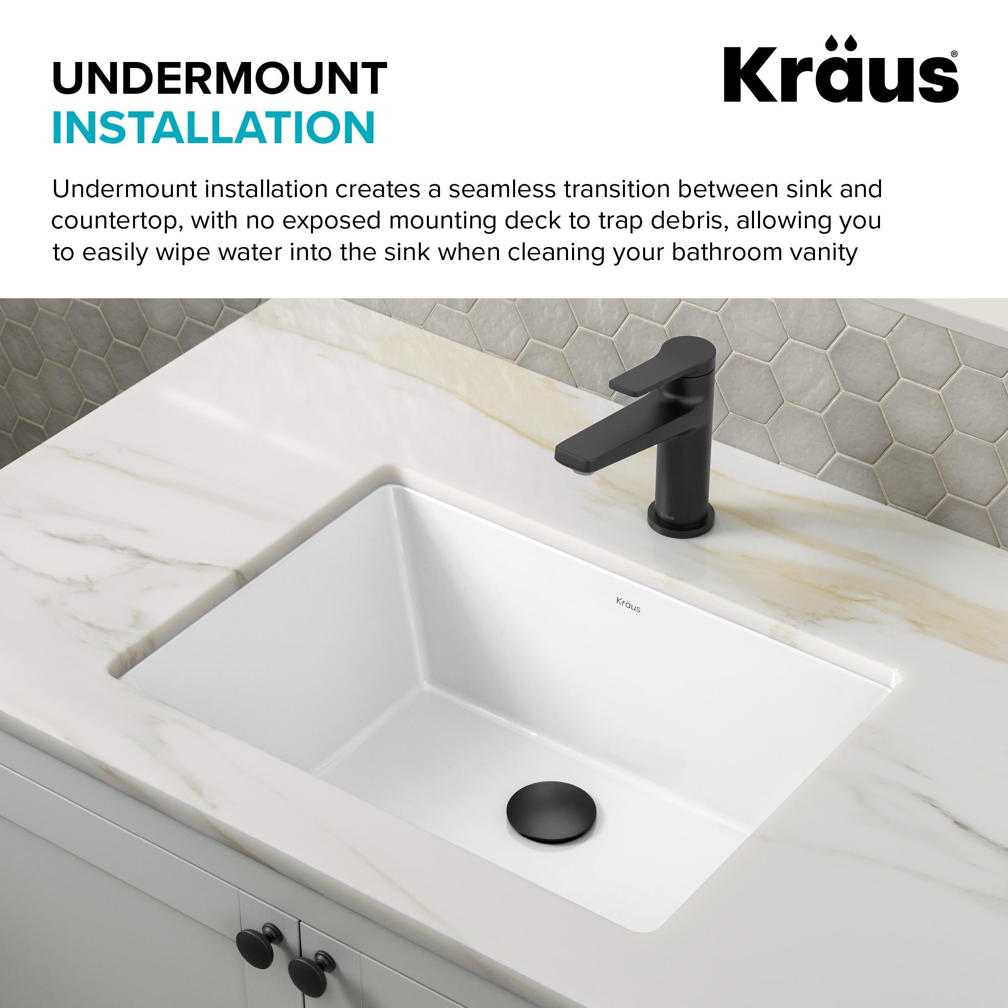 KRAUS Elavo. Rectangular Porcelain Ceramic Undermount Bathroom Sink In White With Overflow Drain, KCU-244