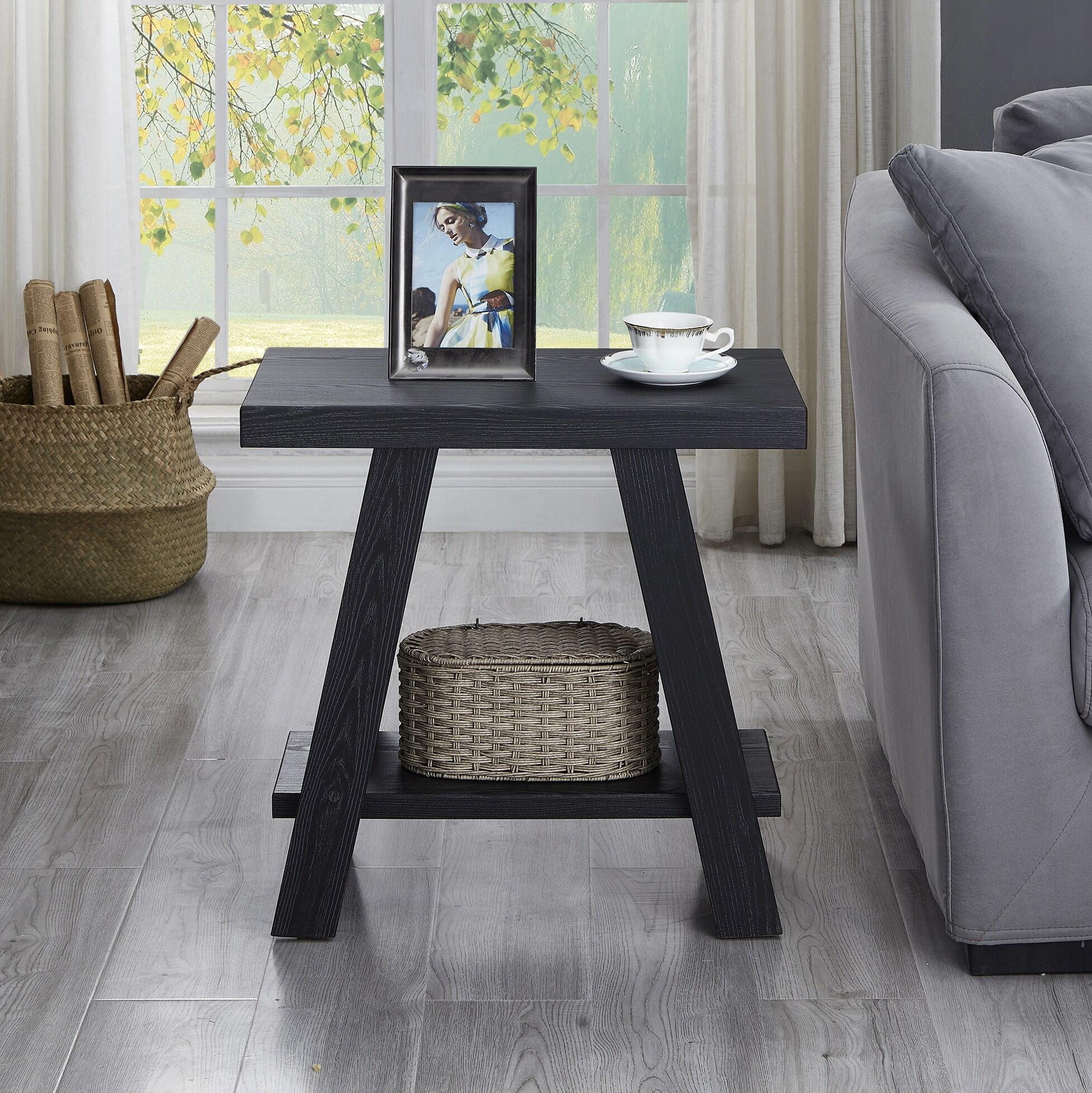 Roundhill Furniture Athens Contemporary Wood Shelf Side Table in Black Finish