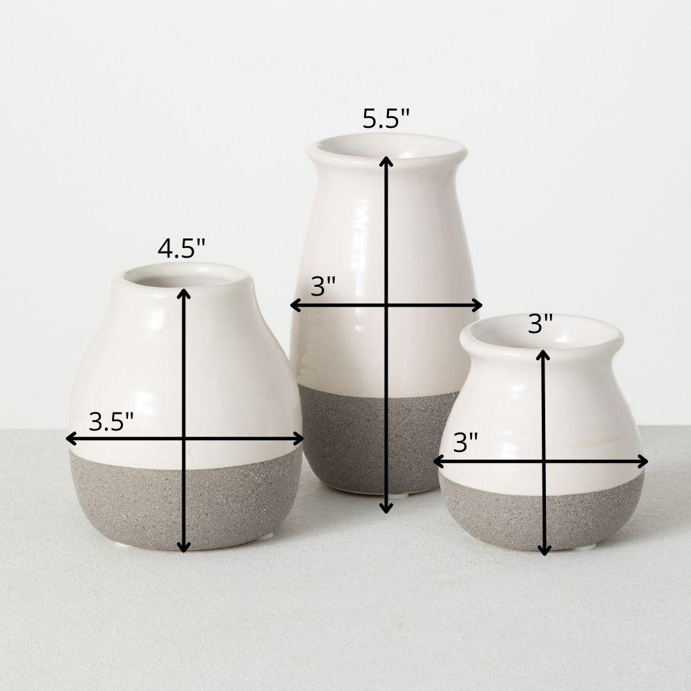 Sullivans Set of 3 Petite Ceramic Vases 3"H, 4.5"H & 5.5"H Gray and White