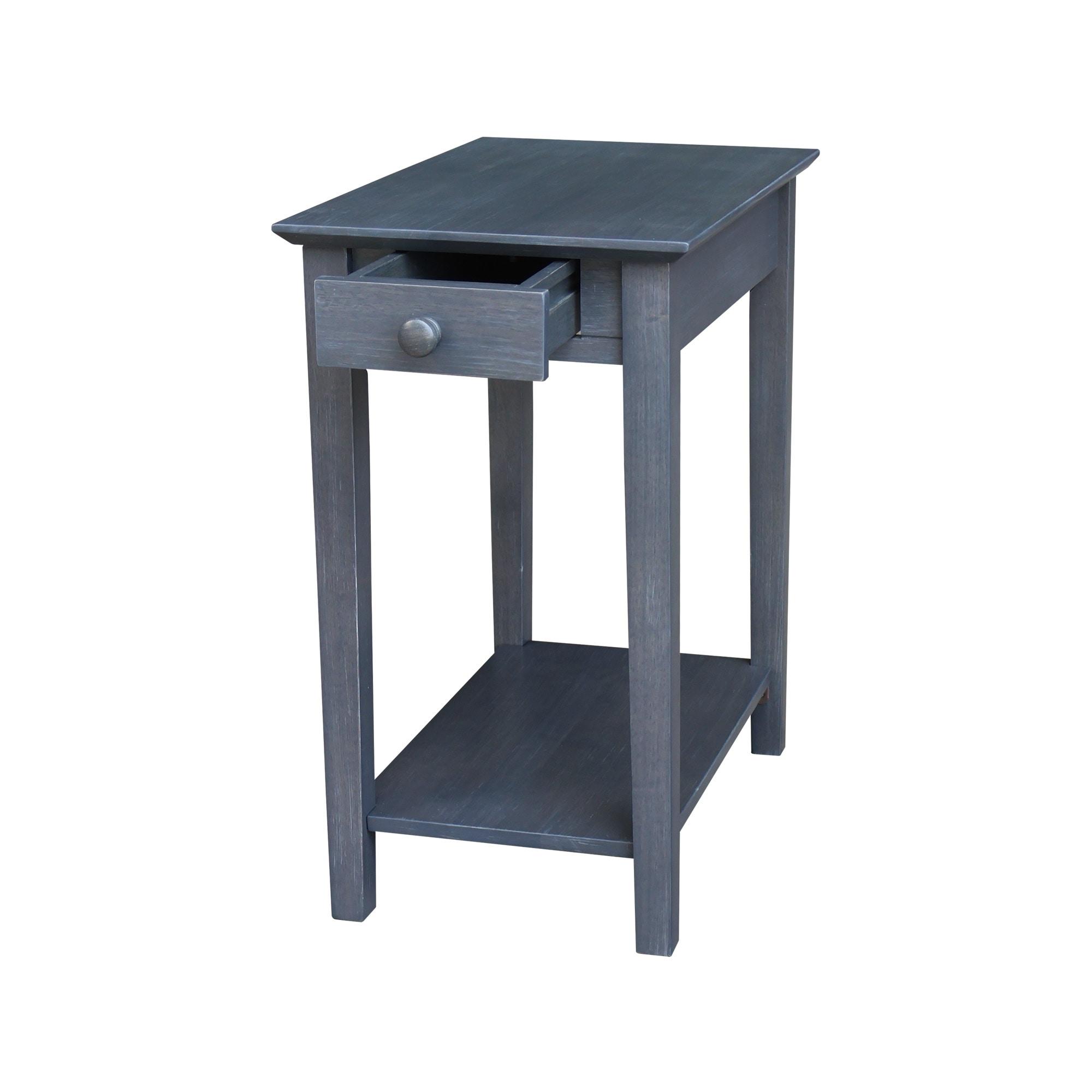 Narrow End Table Heather Gray - International Concepts: Mid-Century Modern Style, Hardwood, Drawer & Shelf