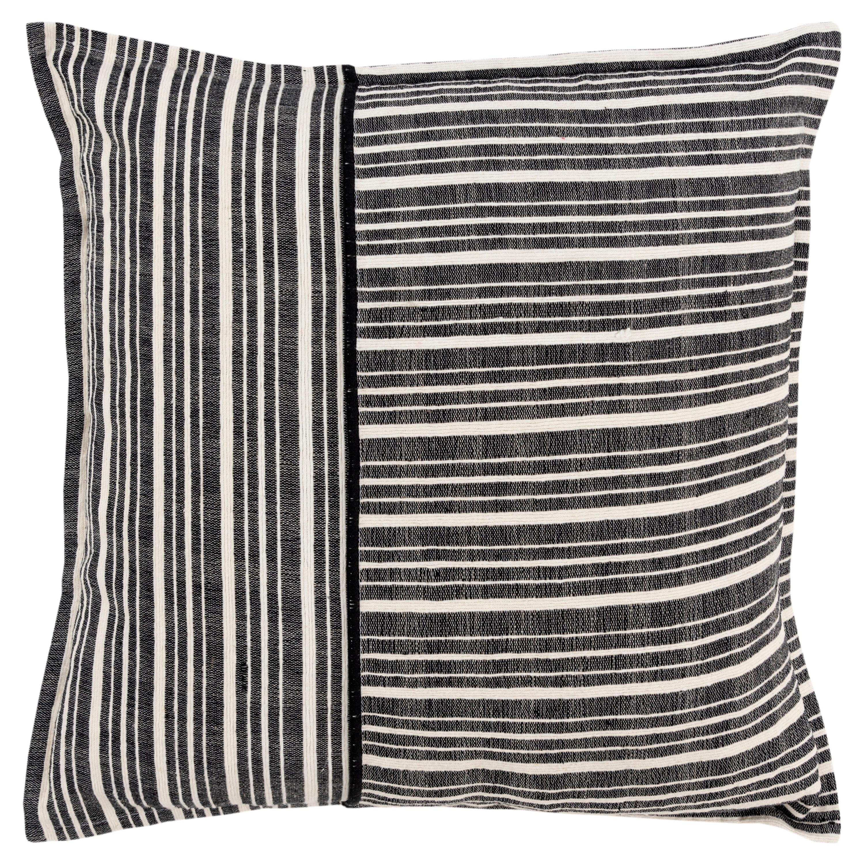 20"x20" Oversize Striped Poly Filled Square Throw Pillow Black - Rizzy Home: Woven Texture, Embroidered Detail