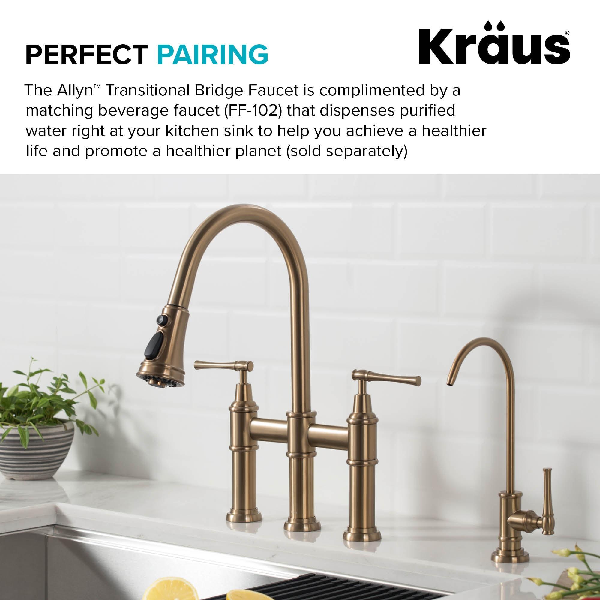 Kraus Allyn Transitional Bridge Kitchen Faucet and Water Filter Faucet Combo
