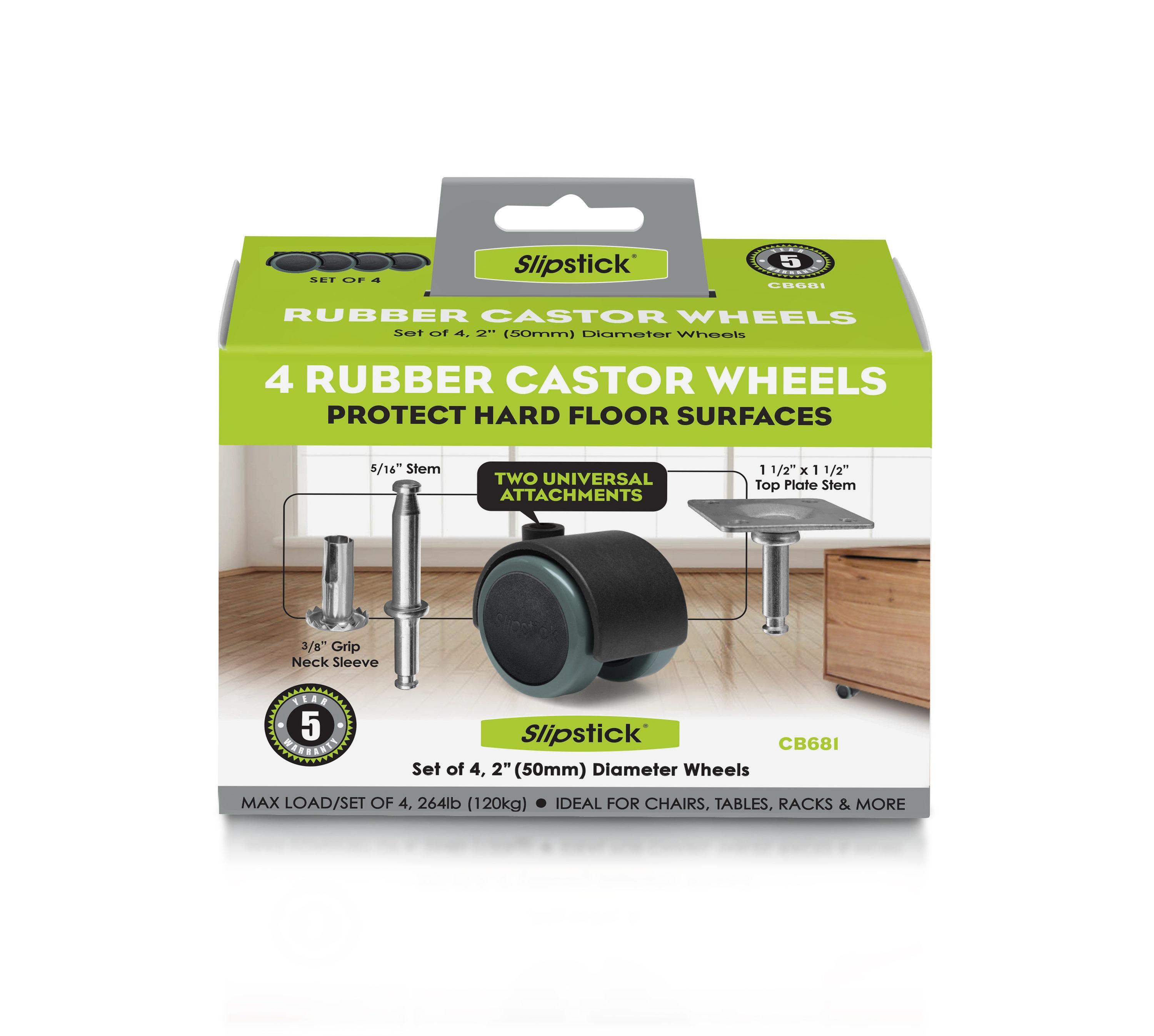 Slipstick 2-Inch Black and Gray Rubber Swivel Caster Wheels Set