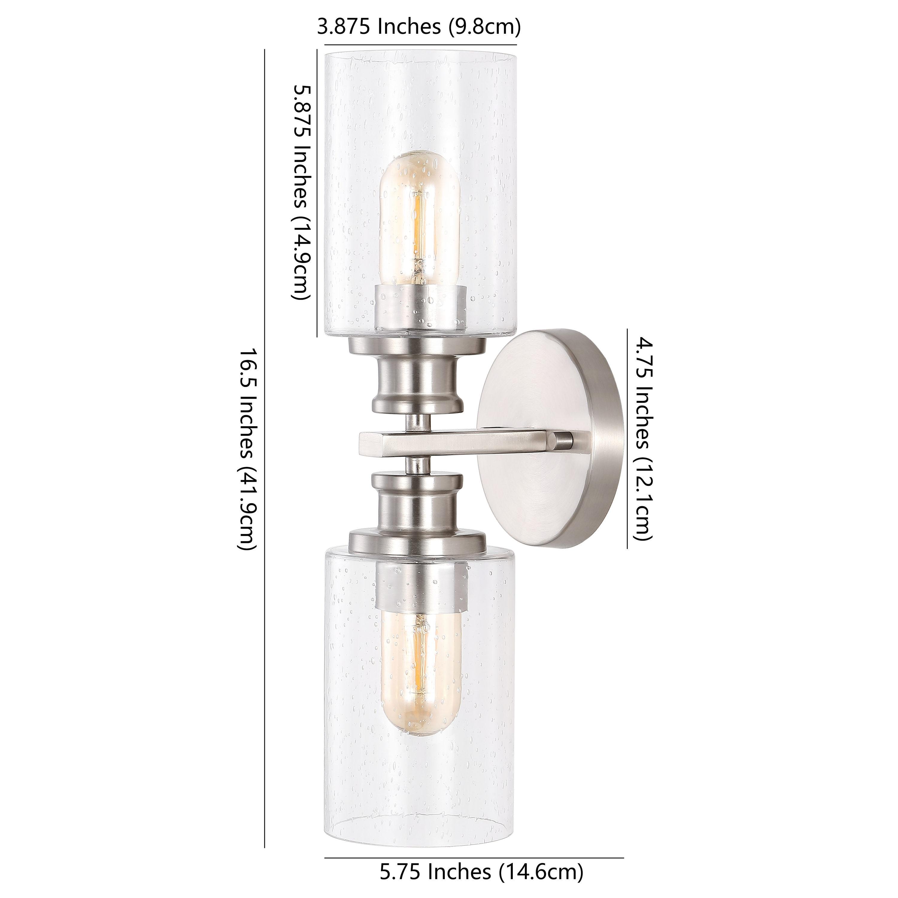 JONATHAN Y Jules Edison 16.5" Cylinder 2-Light Iron/Seeded Glass Farmhouse Contemporary LED Wall Sconce, Nickel