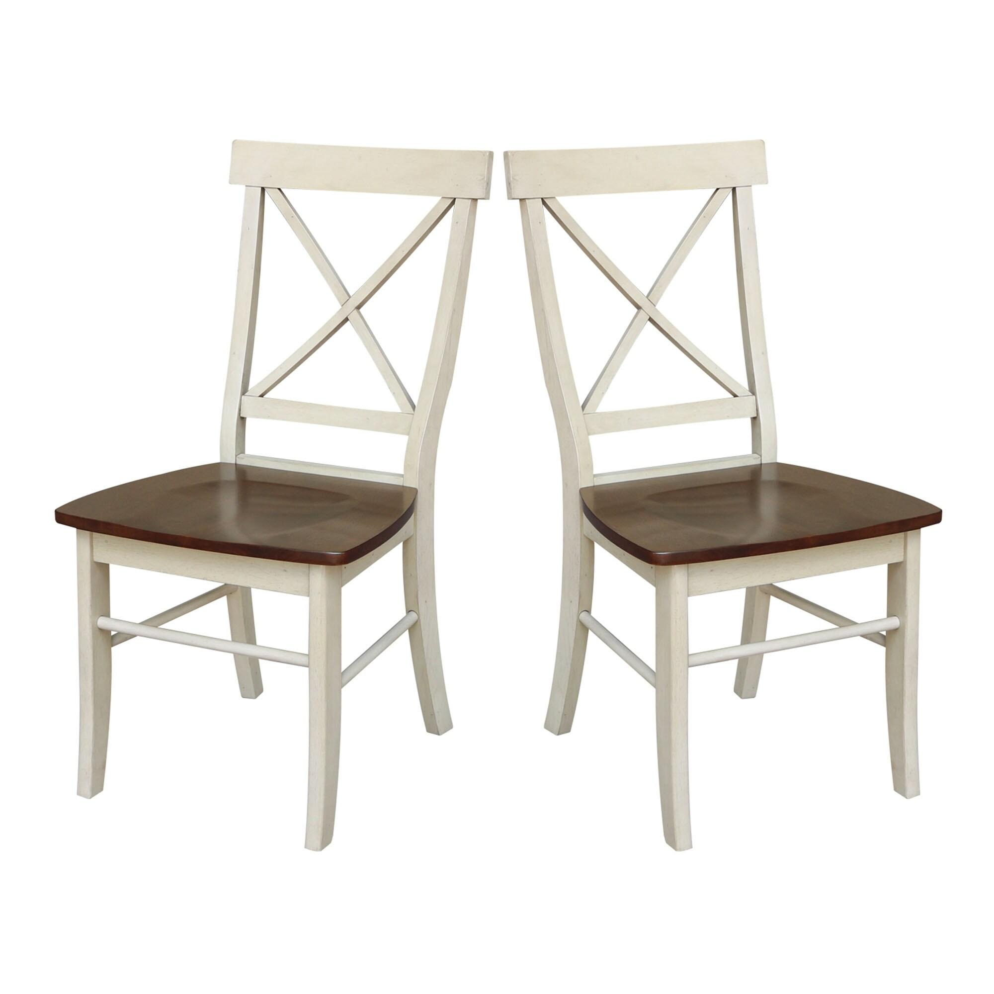 Set of 2 X Back Chairs with Solid Wood Seats Antiqued Almond/Espresso - International Concepts: Hardwood High Back Dining Furniture